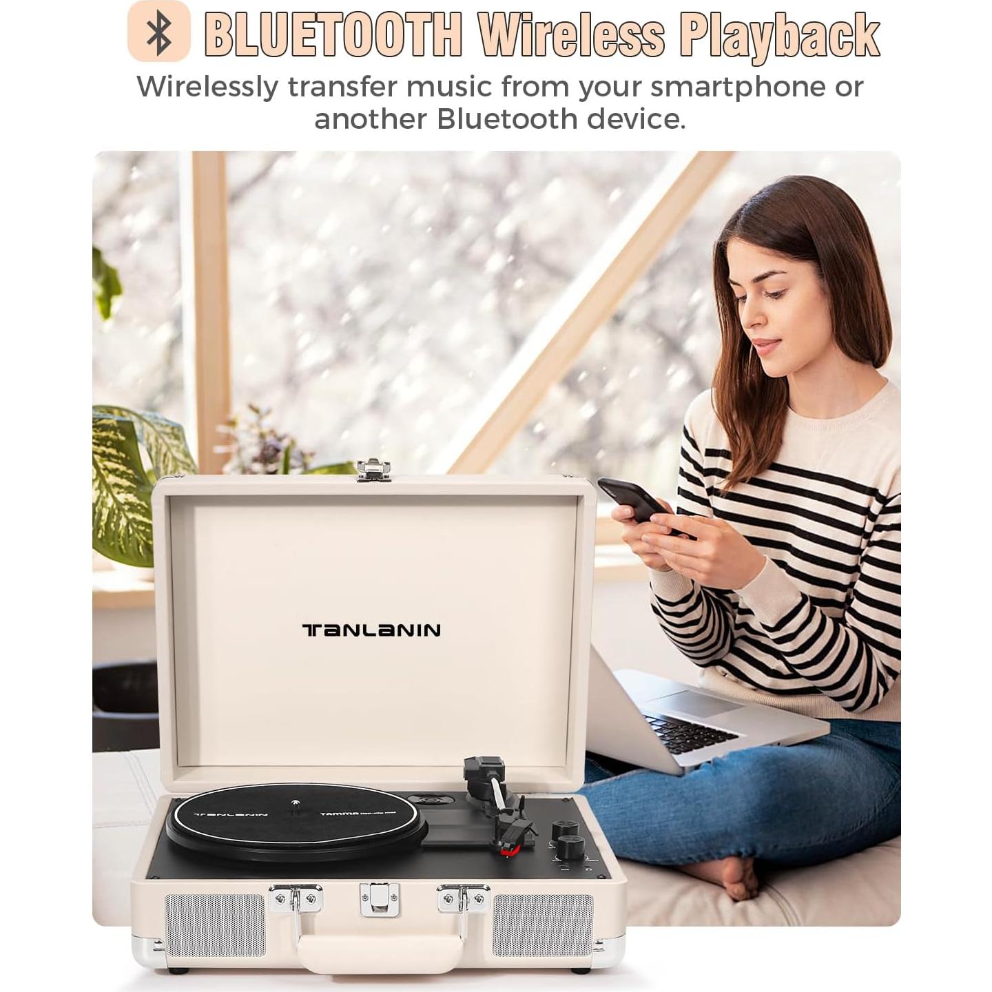 Reproductor de Vinilo TANLANIN TE-001DWT 3 Velocidades Bluetooth
