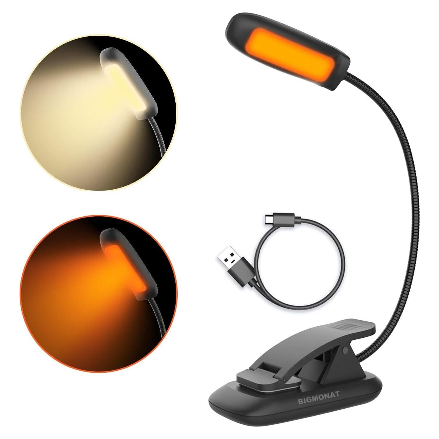 Luz de Lectura LED BIGMONAT Recargable Ámbar y Blanca