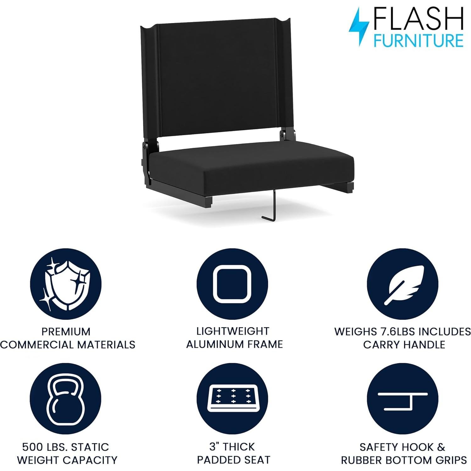 Silla de Estadio Plegable Flash Furniture Negra Ultra-Cojinada