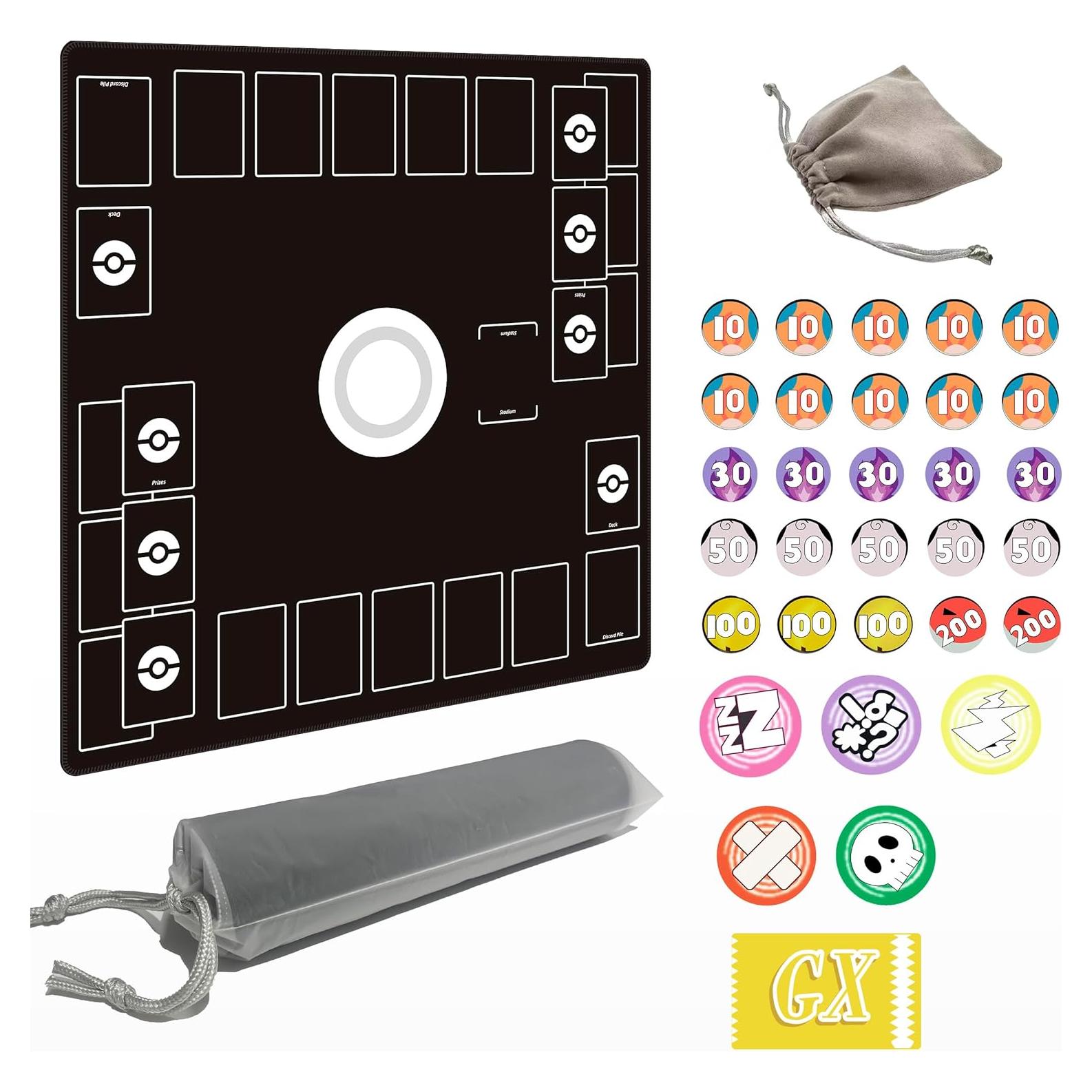 Tapete para Juego de Cartas Extalas - 61x61 cm Negro con Contadores