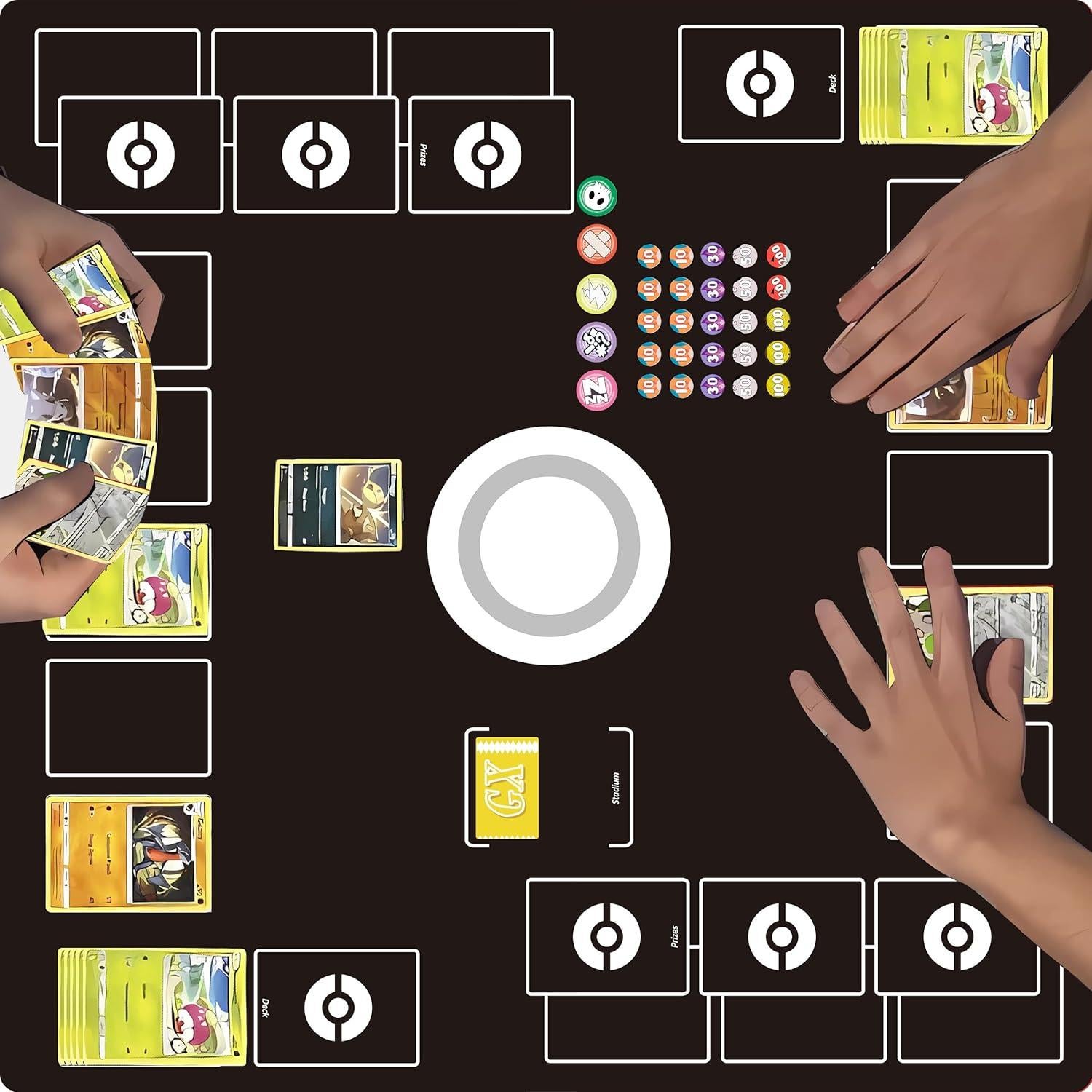 Tapete para Juego de Cartas Extalas - 61x61 cm Negro con Contadores