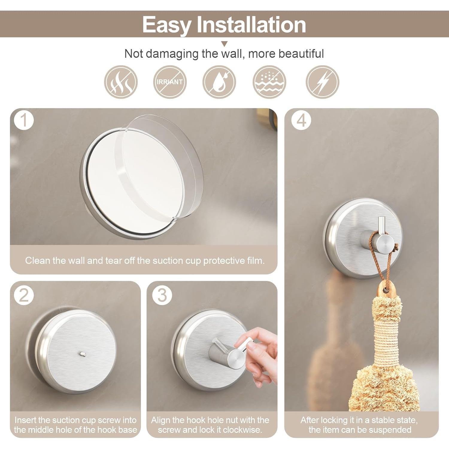 Ganchos de Succión AILUROPODA 2 Pack Acero Inoxidable Negro