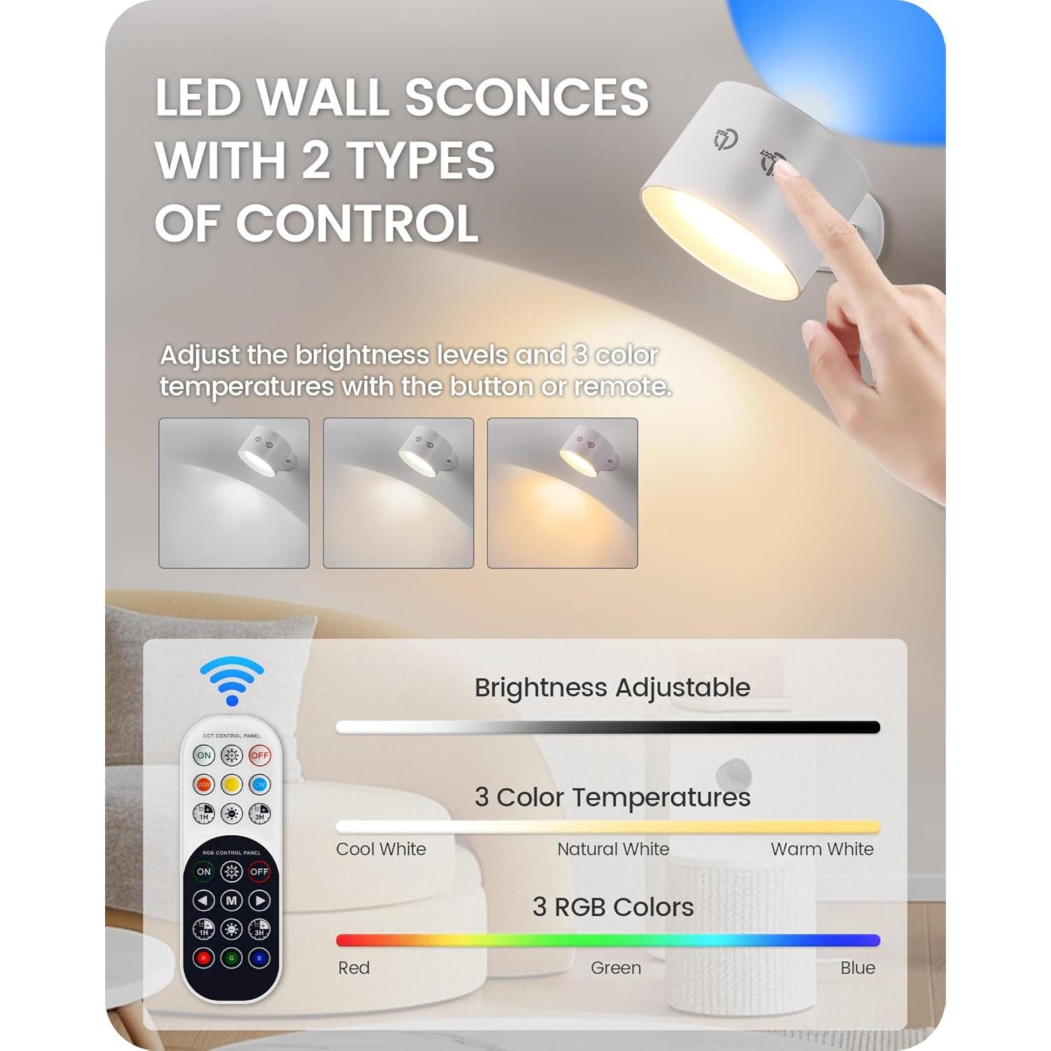 Juego de 2 Apliques de Pared Recargables GOEBLESON W02YBP206