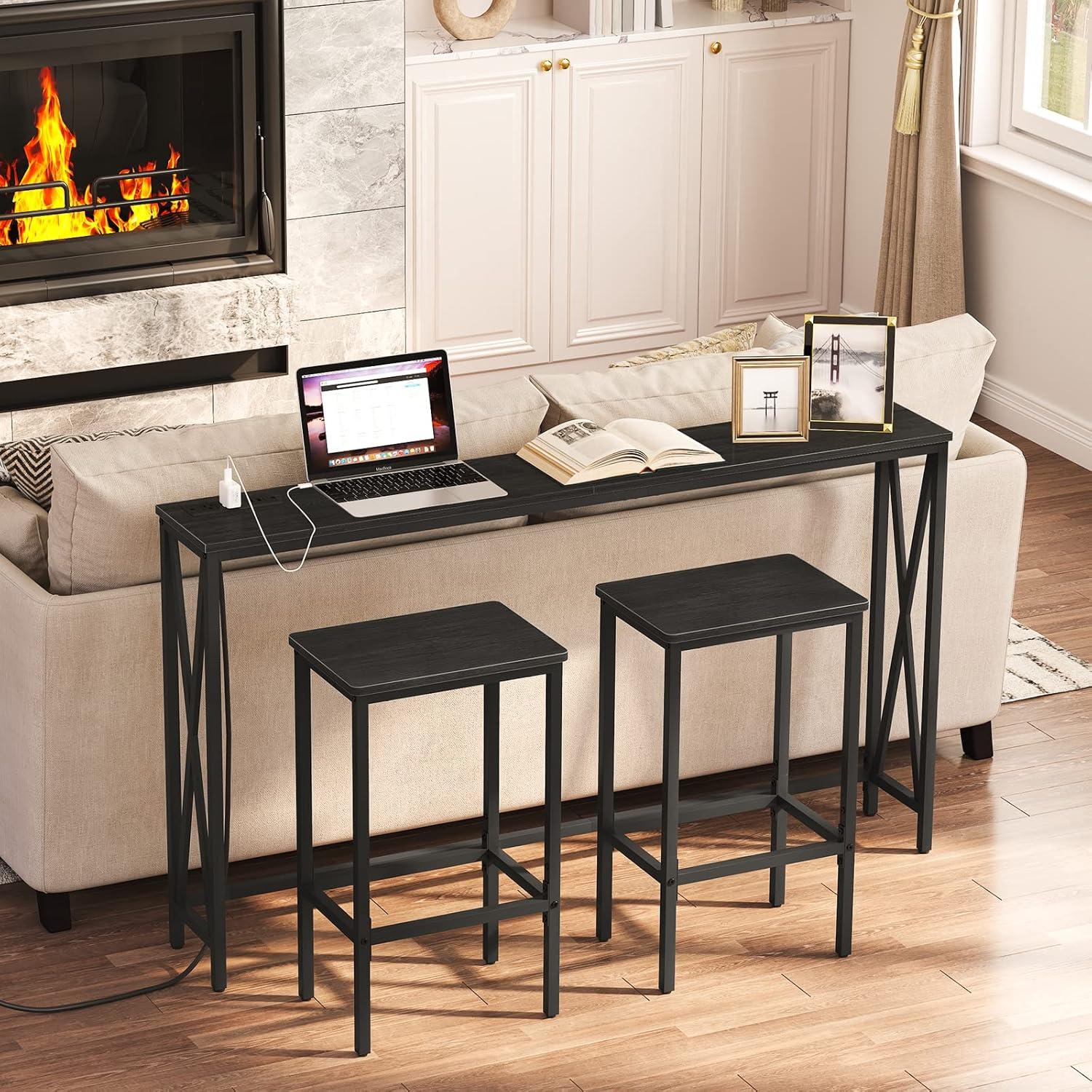 Juego de 2 Taburetes de Bar MAHANCRIS 65.5 cm Negro Industrial