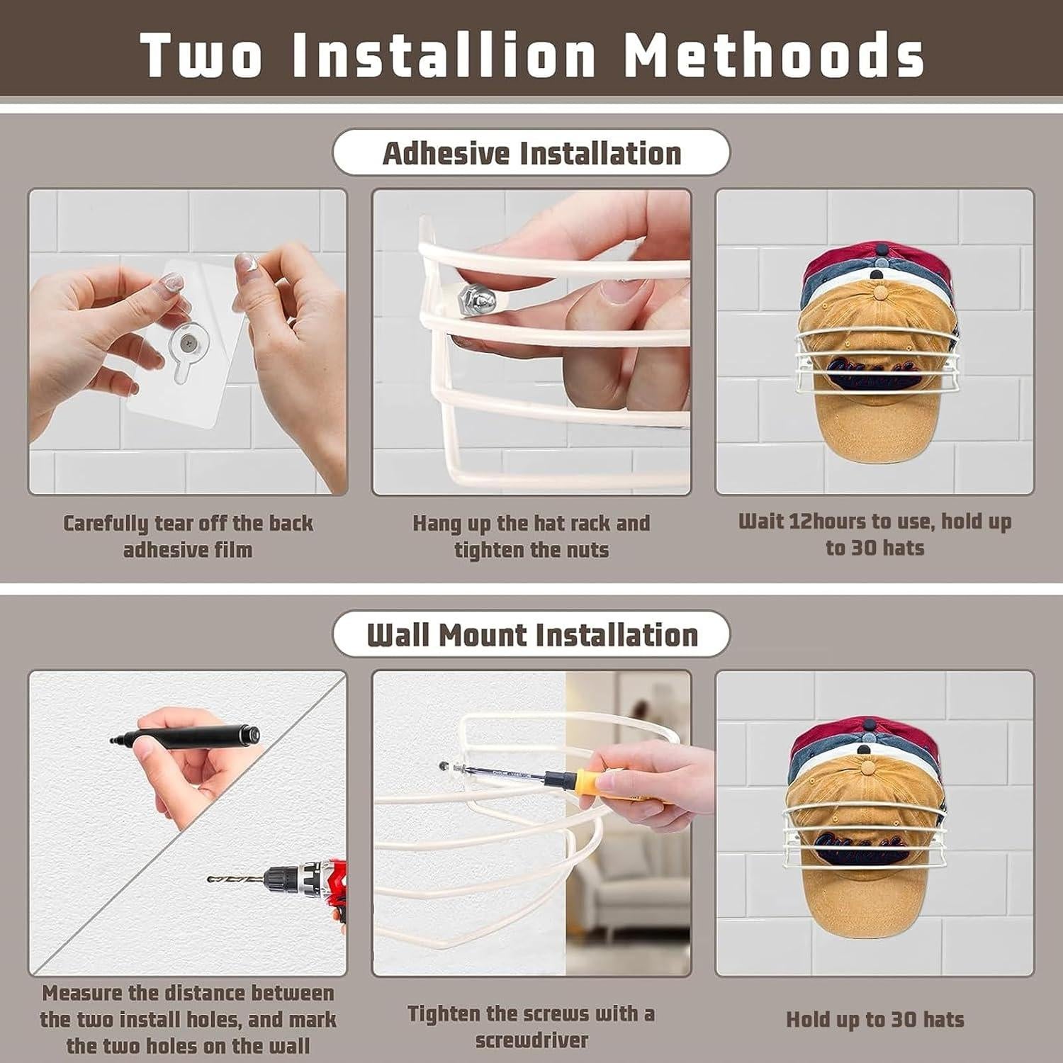 Organizador de Sombreros Fikoksol Beige, Soporte Pared 2 Piezas