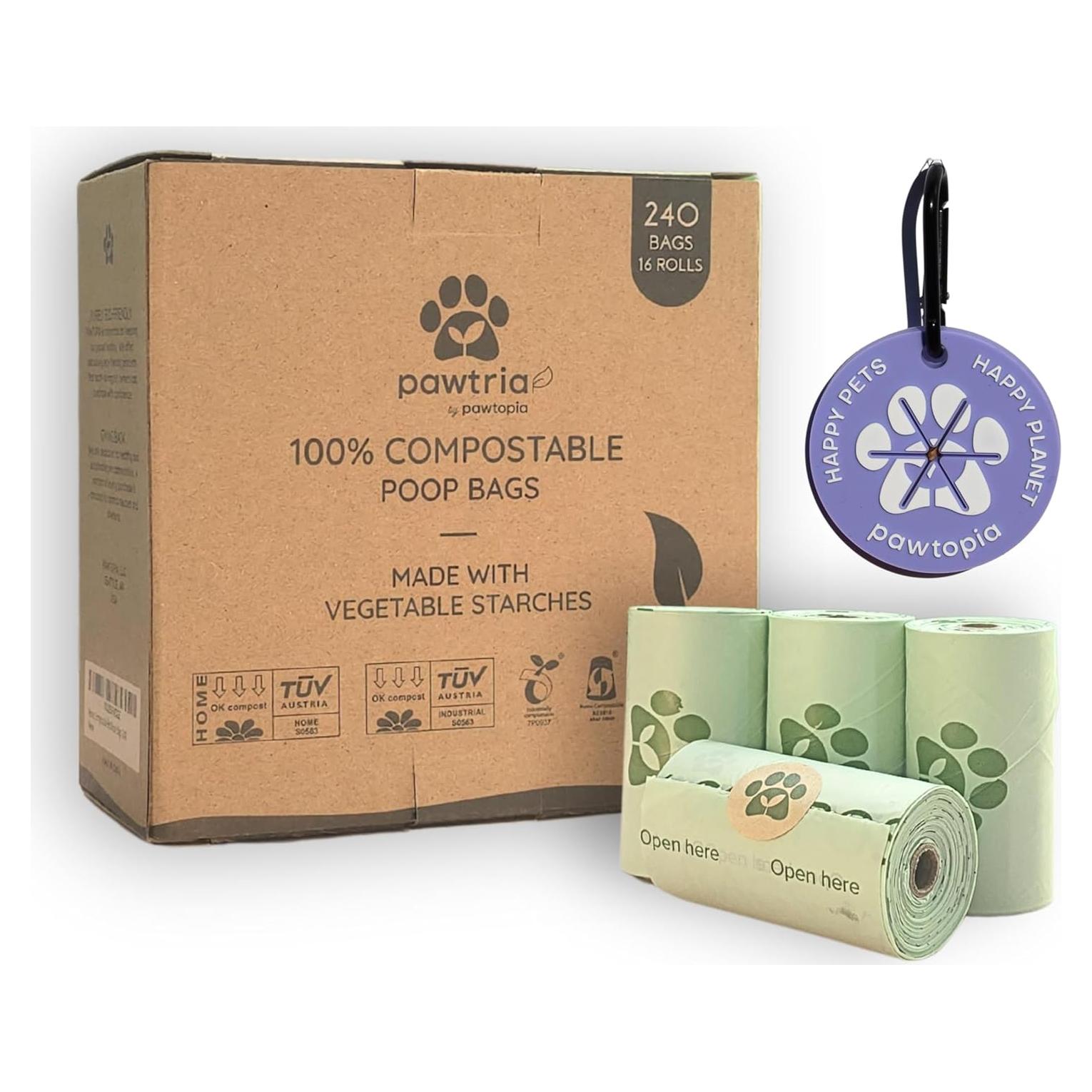 Bolsas de Poop Compostables Pawtopia 240 Unidades con Portabolsas