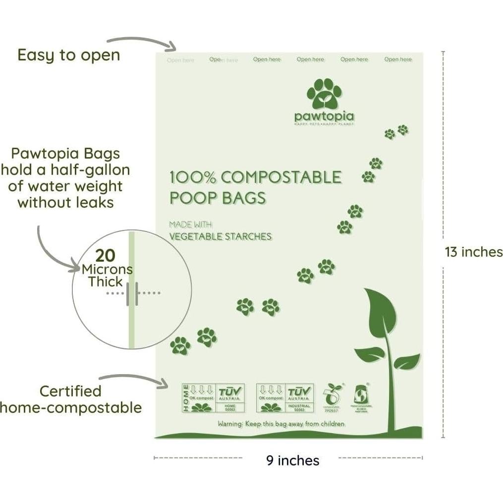 Bolsas de Poop Compostables Pawtopia 240 Unidades con Portabolsas