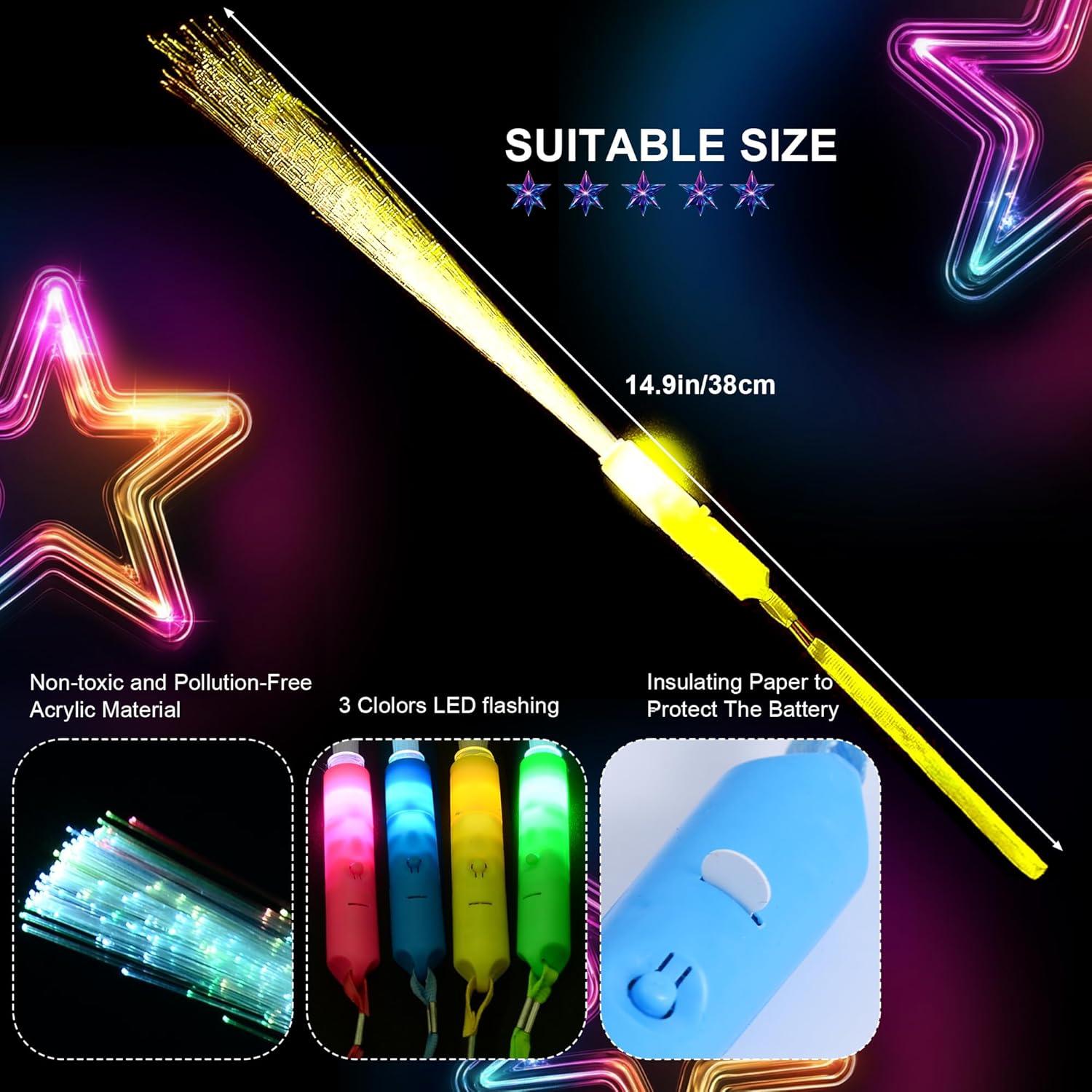 12 Varitas Brillantes de Fibra Óptica LED para Fiestas