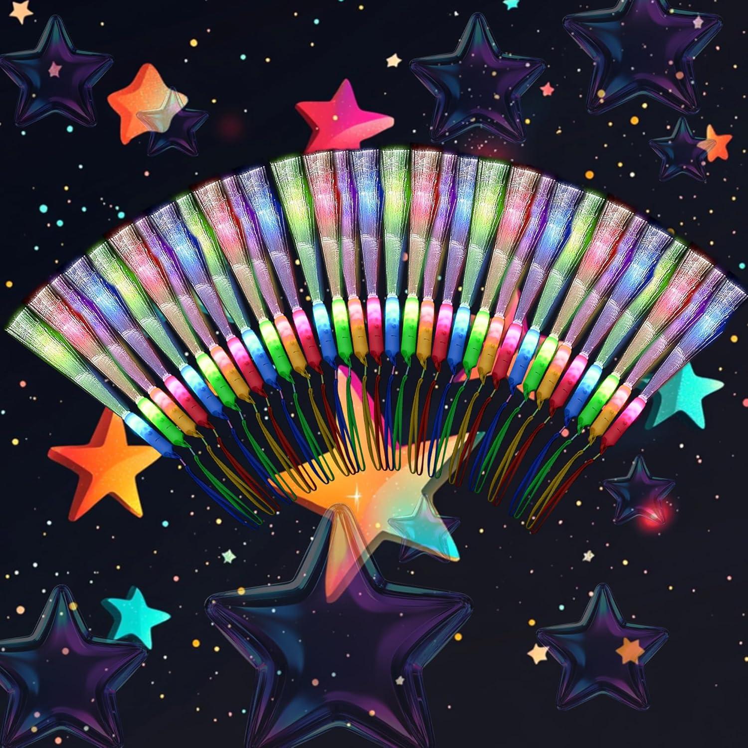 12 Varitas Brillantes de Fibra Óptica LED para Fiestas