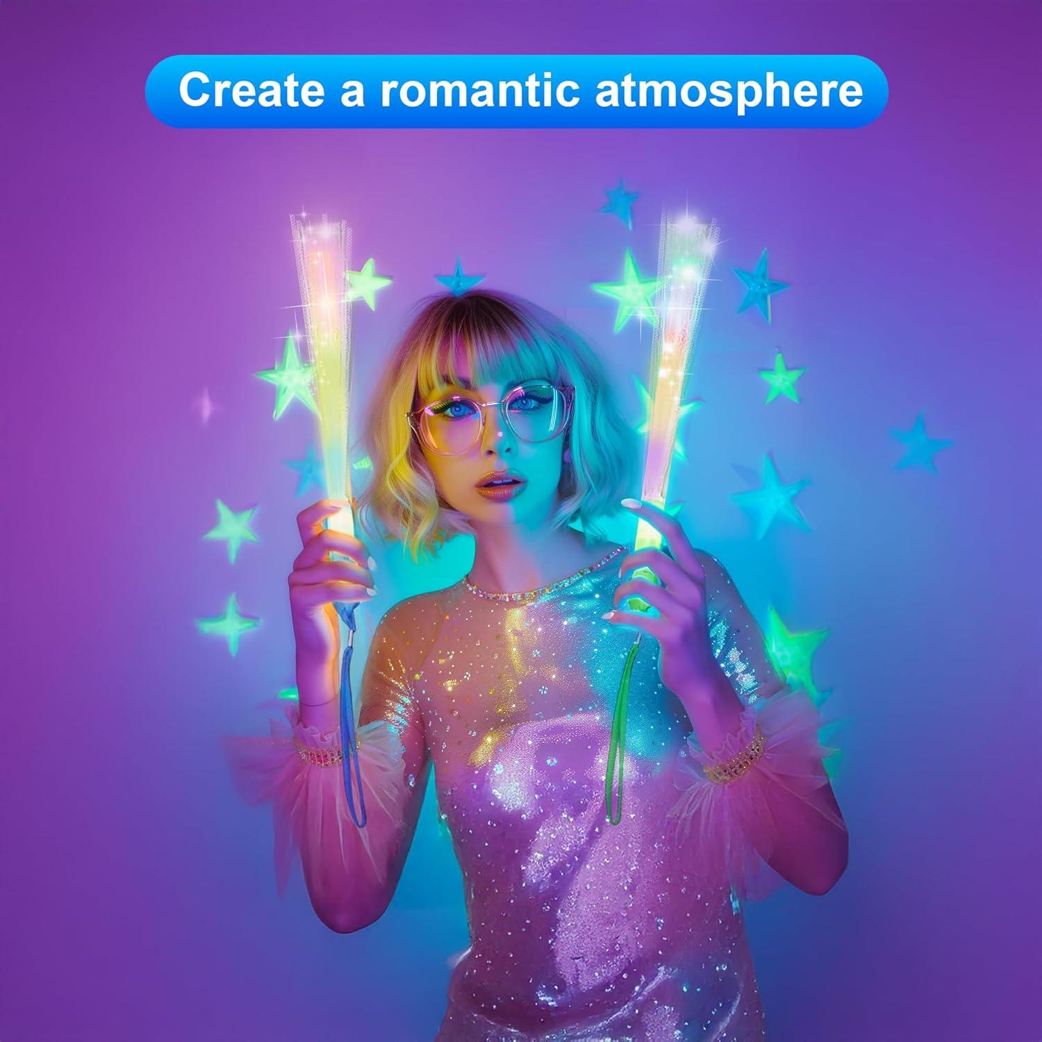 12 Varitas Brillantes de Fibra Óptica LED para Fiestas