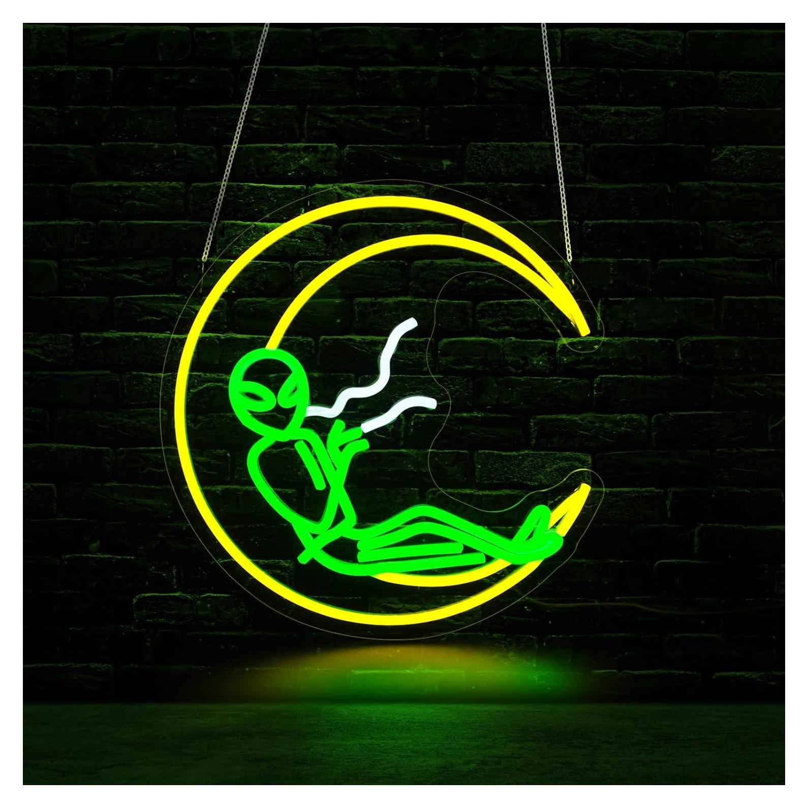 Luz de Neón LED Qetibwk Luna Alienígena Verde 39x25cm