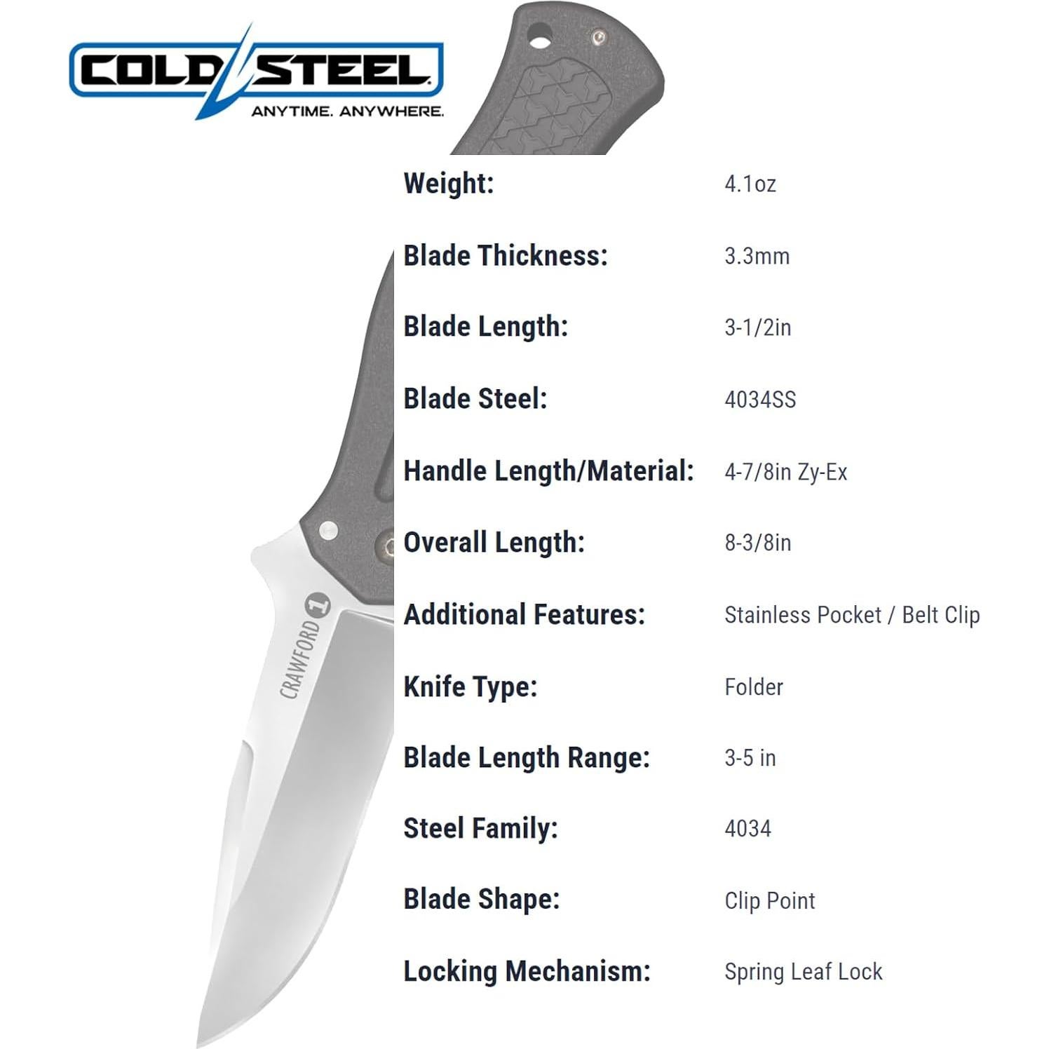 Cuchillo Plegable Cold Steel Crawford 1 Hoja 8.9 cm Mango Zy-Ex