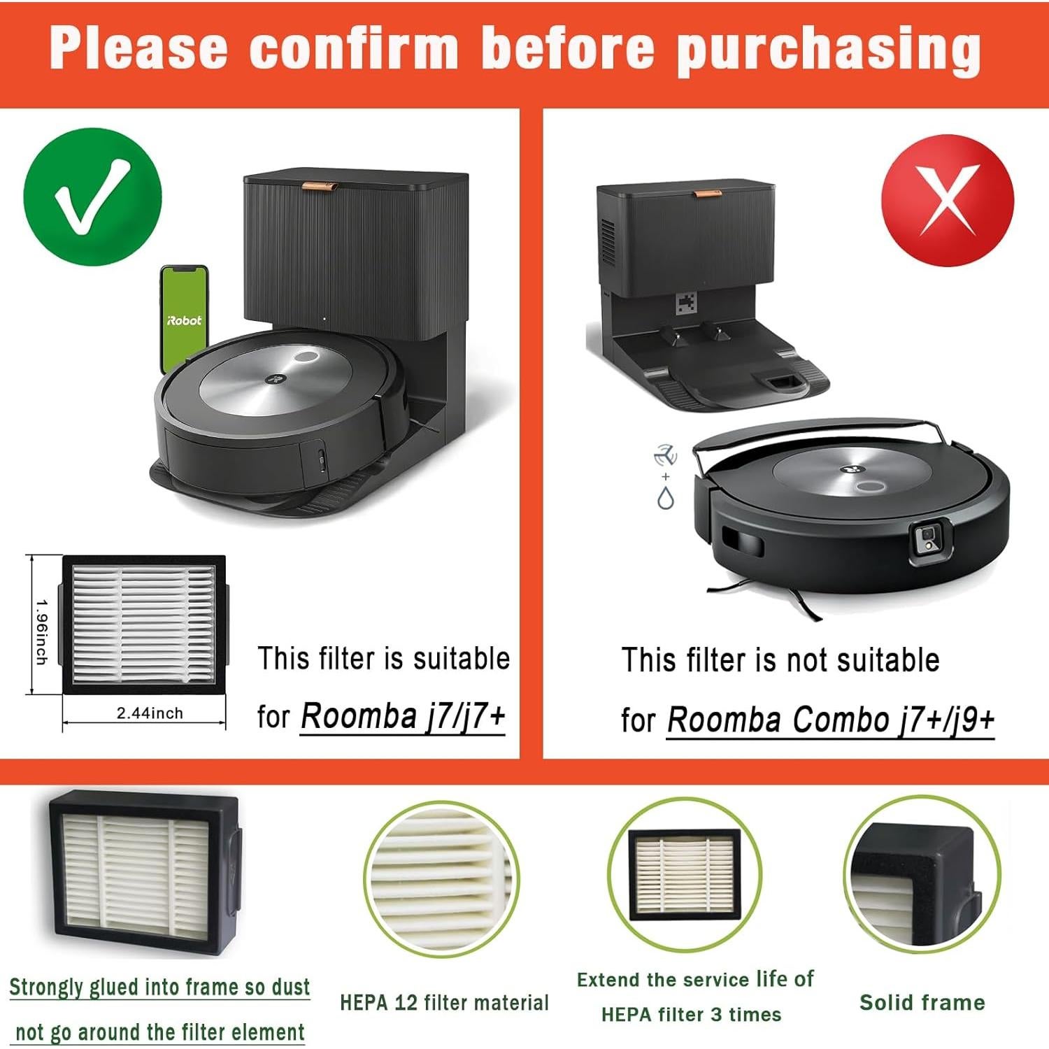 Piezas de Repuesto para Aspiradora iRobot Roomba Combo i3/i5/j5 - 1 Juego de Rodillos, 3 Filtros HEPA, 3 Paños