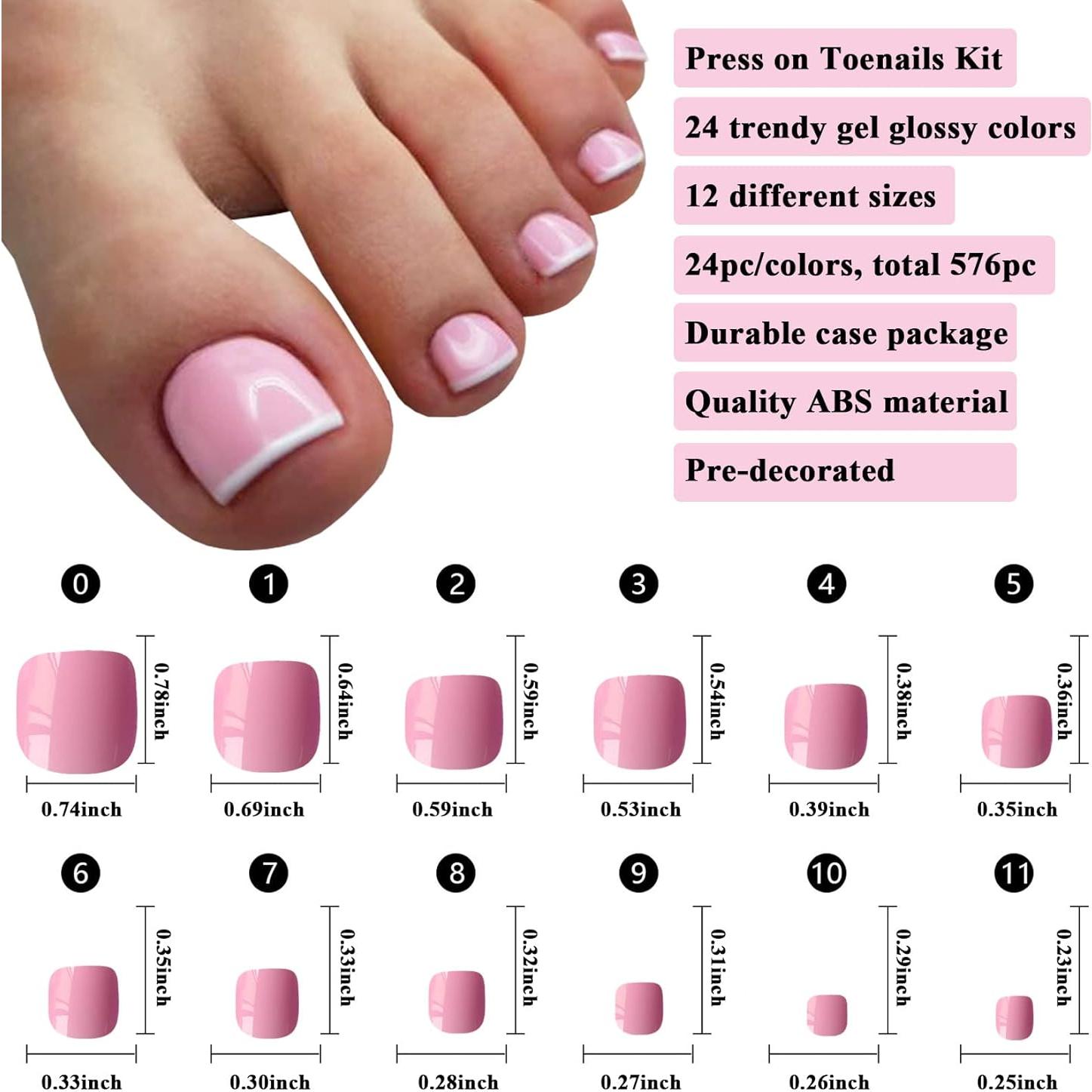 Kit de Uñas Postizas para Pies LoveOurHome 576pc 24 Colores