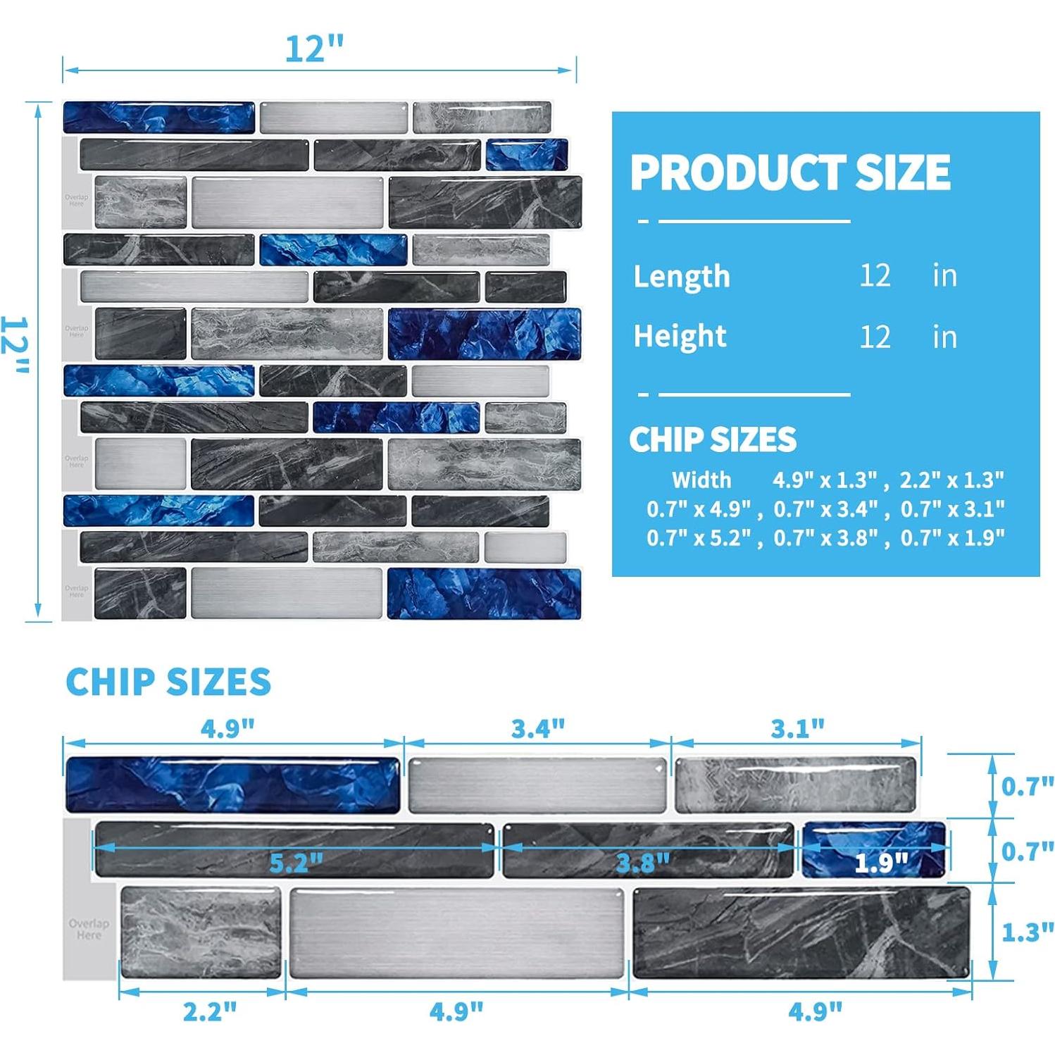 Azulejos Autoadhesivos Art3d 10 Hojas 30x30cm Mármol Azul