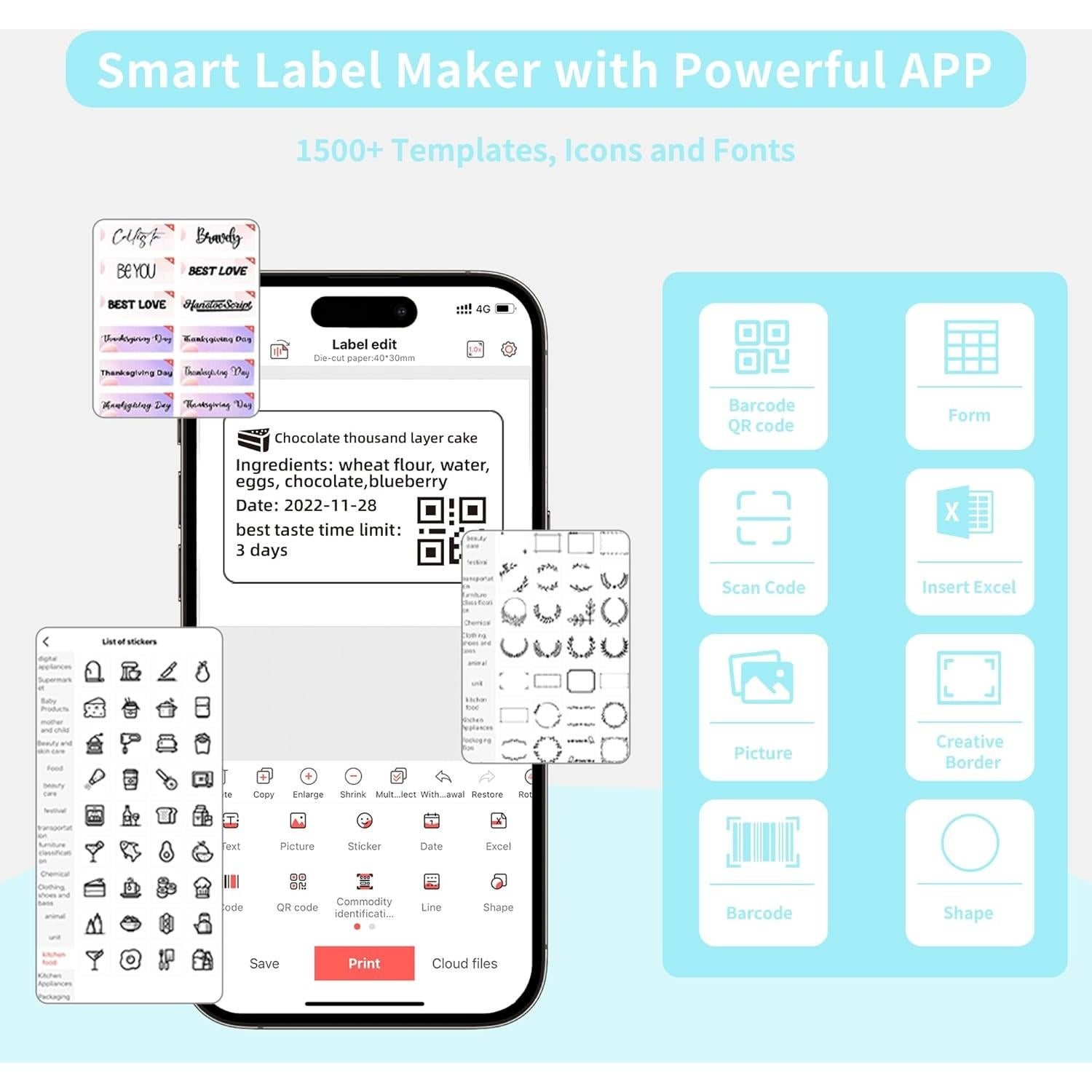 Impresora de Etiquetas Térmica Bluetooth P50 - Portátil, 200x300 dpi, Azul