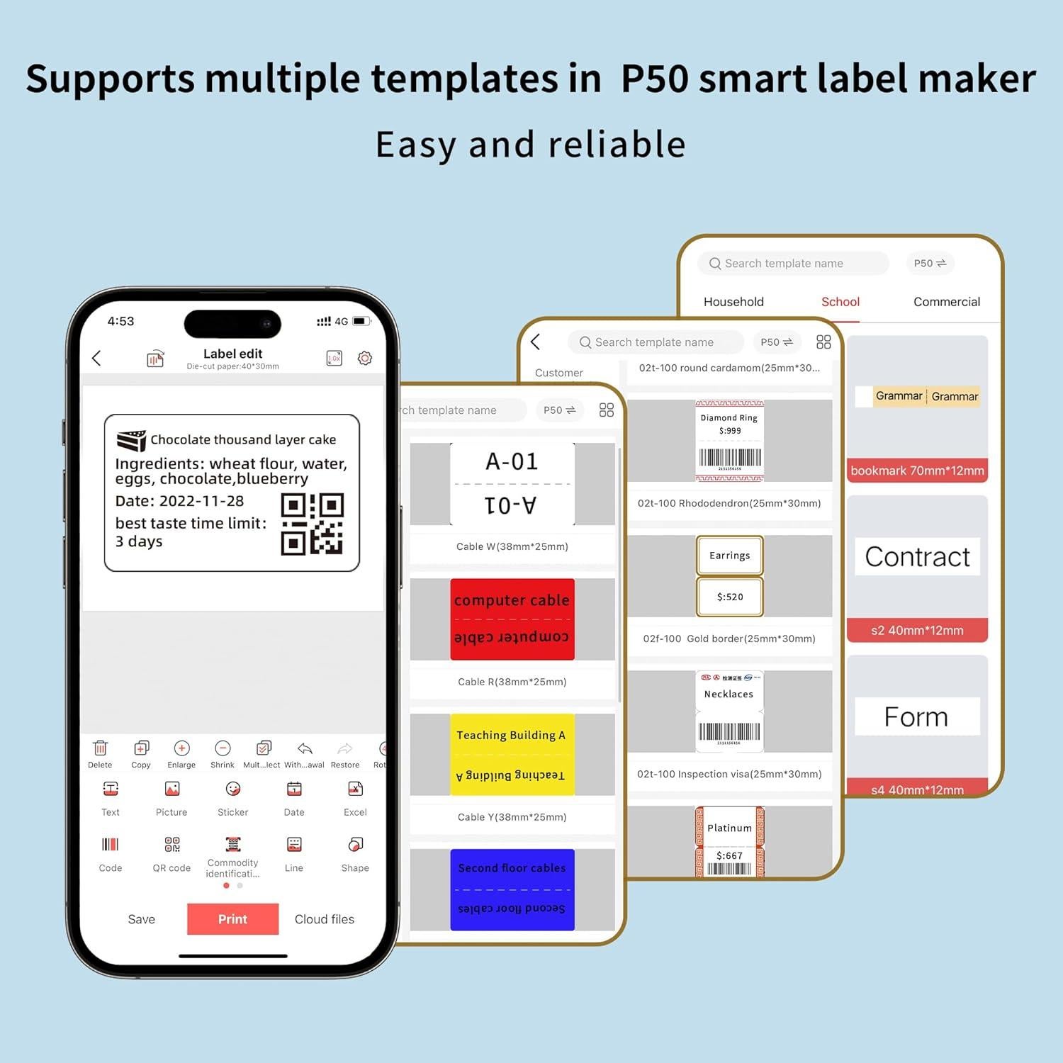 Impresora de Etiquetas Térmica Bluetooth P50 - Portátil, 200x300 dpi, Azul
