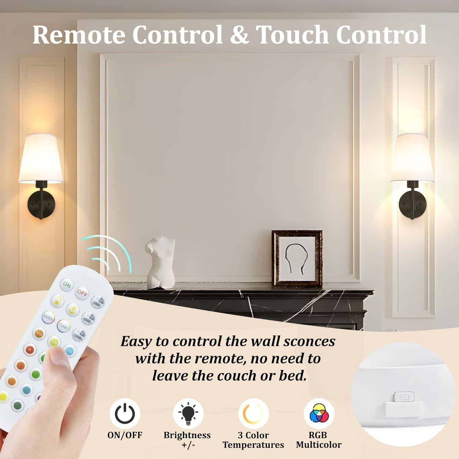 Juego de 2 apliques de pared recargables Laiebri B11 RGB