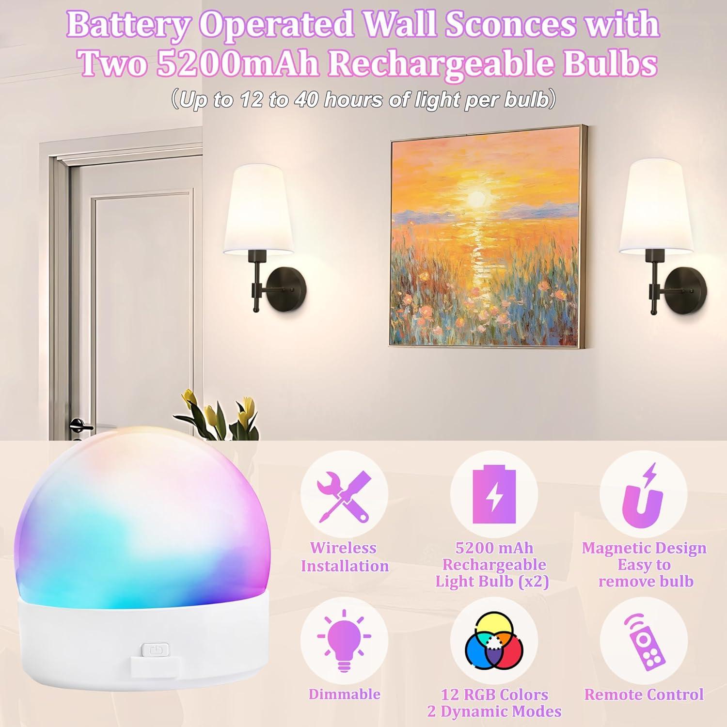 Juego de 2 apliques de pared recargables Laiebri B11 RGB