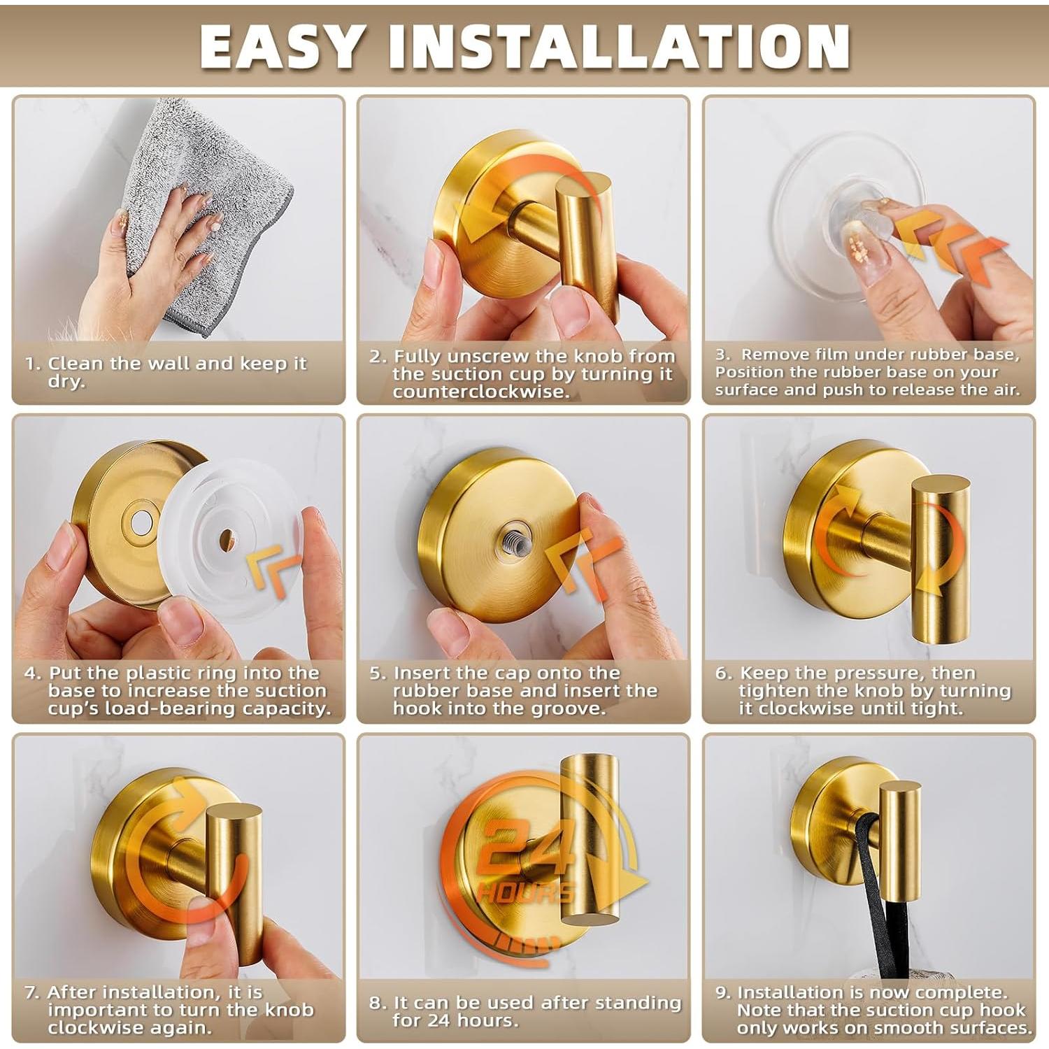 Ganchos de Ventosa Fenas para Baño y Cocina - 2 Unidades Oro Cepillado