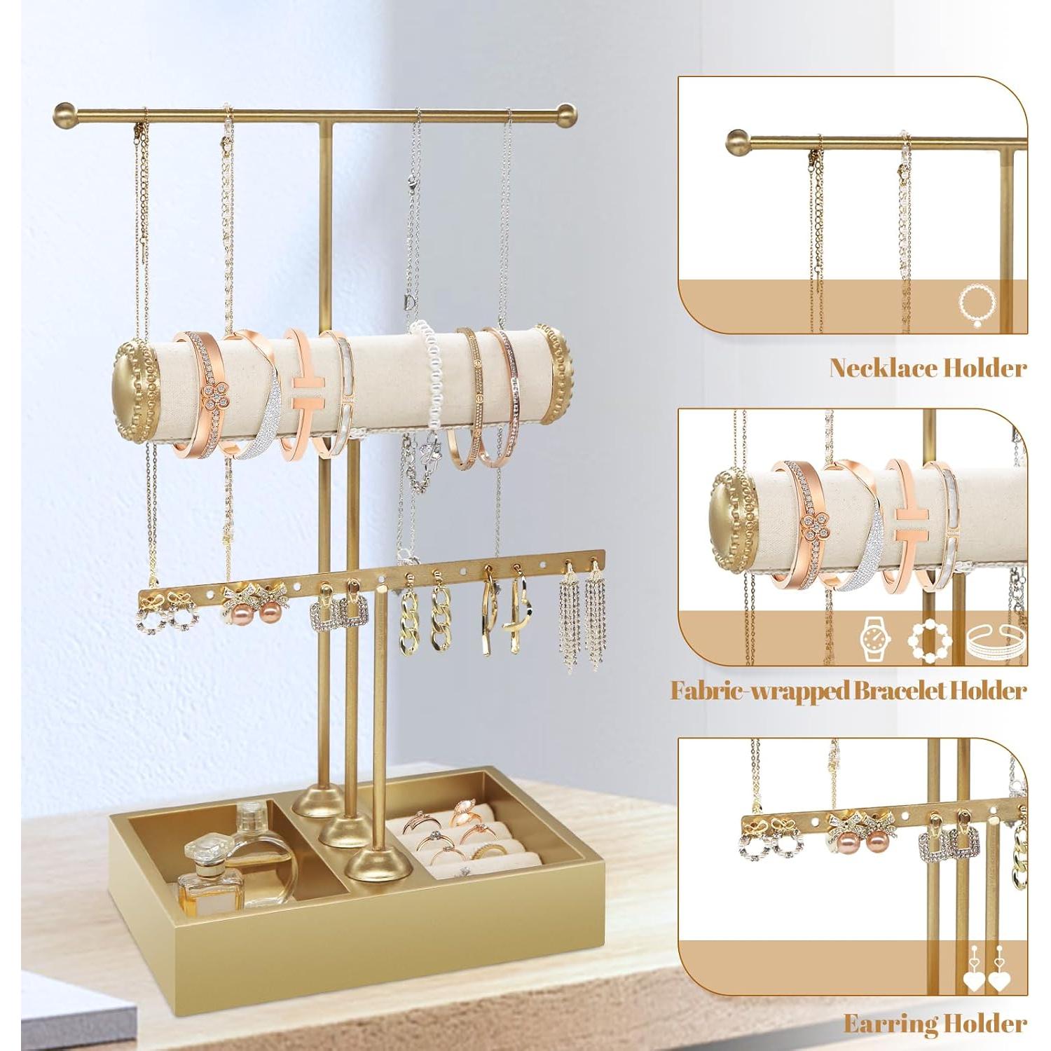 Soporte Organizador de Joyería TOOKNIN Dorado 3 Niveles