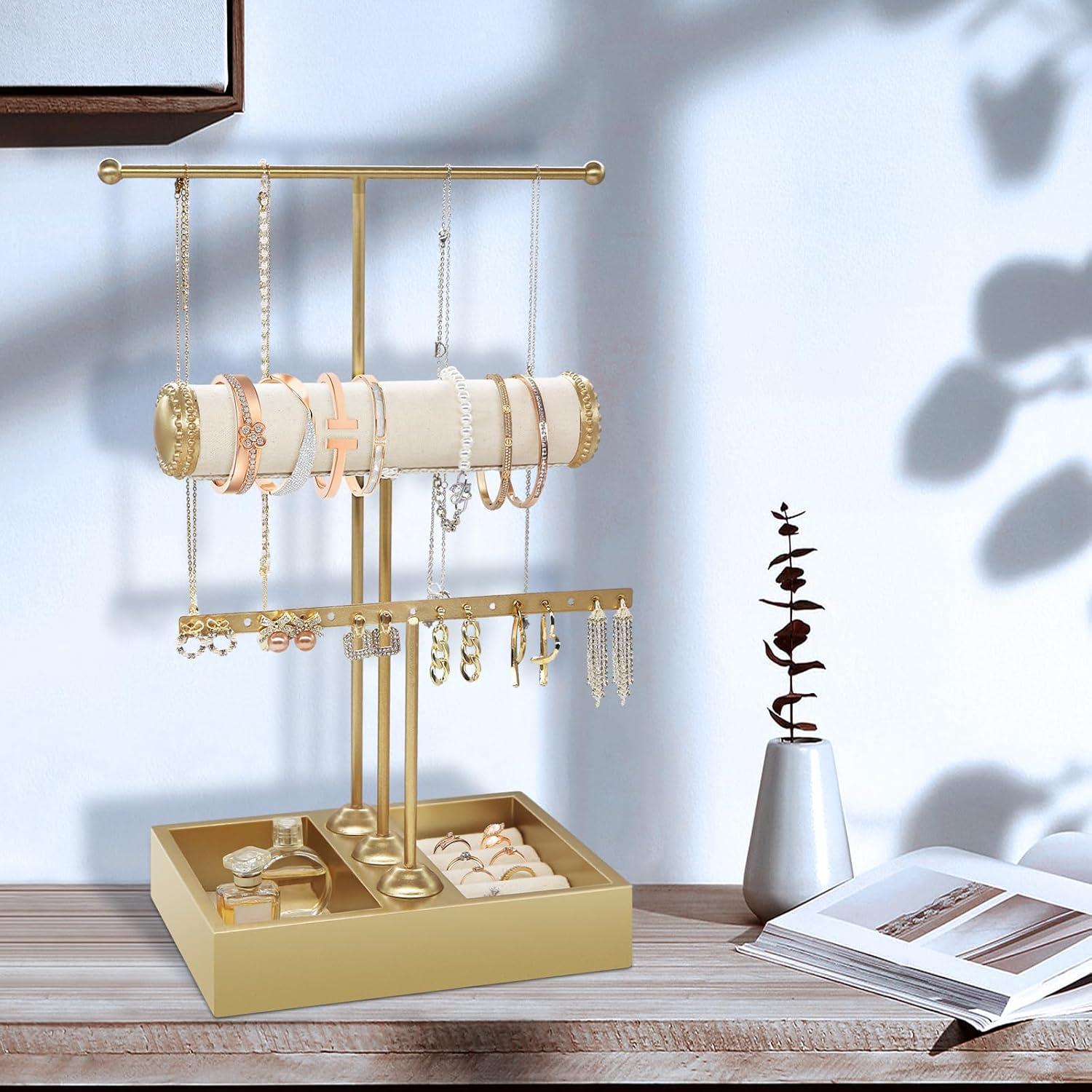 Soporte Organizador de Joyería TOOKNIN Dorado 3 Niveles