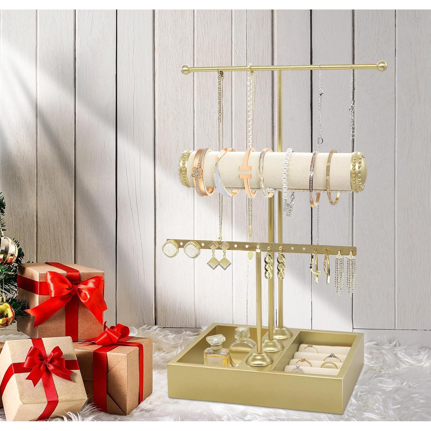 Soporte Organizador de Joyería TOOKNIN Dorado 3 Niveles