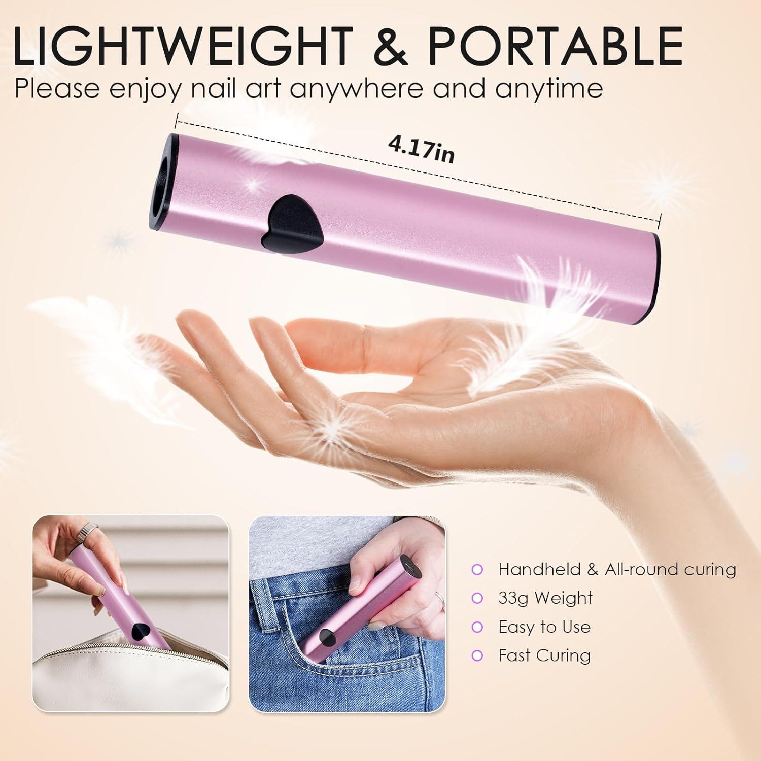 Lámpara UV de Mano 10W Rosa para Uñas de Gel - Carga USB
