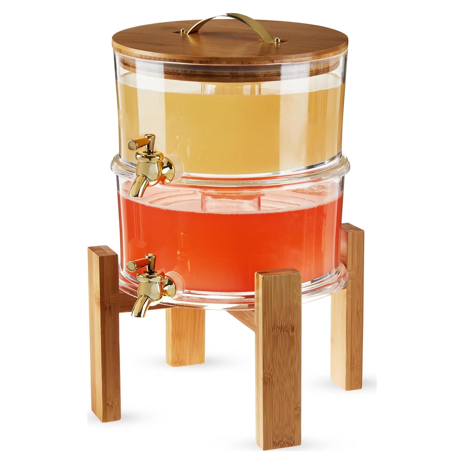 Dispensador de Bebidas Doble Twine 3.3L Acrílico y Bambú