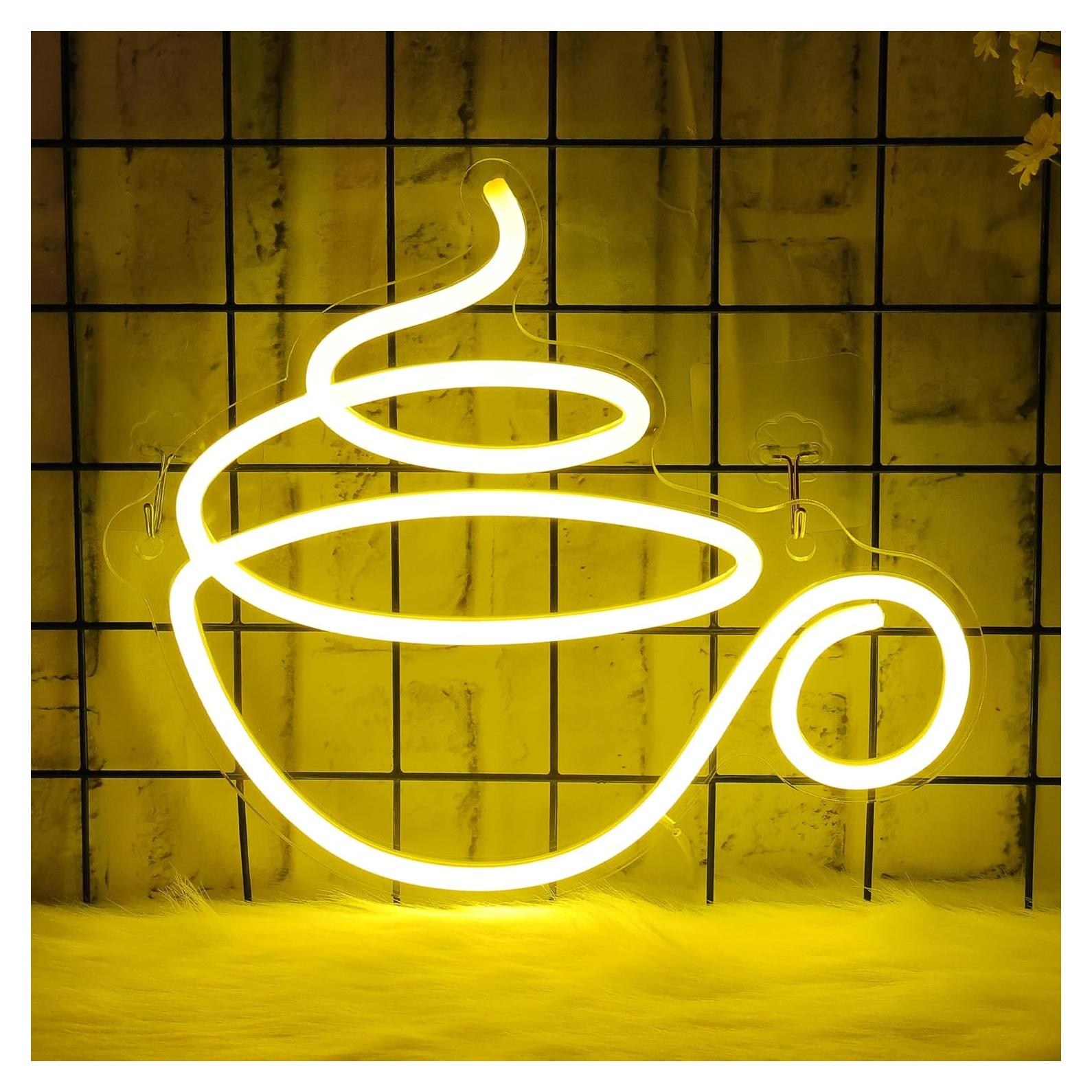 Luz de Neón de Café CoolGift Mart - LED USB Decorativa 23.7x27.3cm