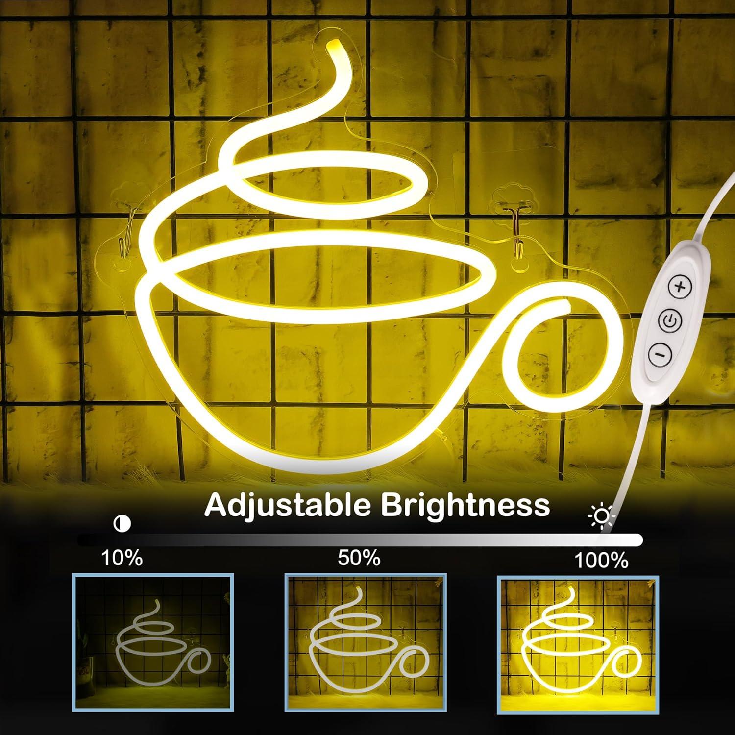 Luz de Neón de Café CoolGift Mart - LED USB Decorativa 23.7x27.3cm