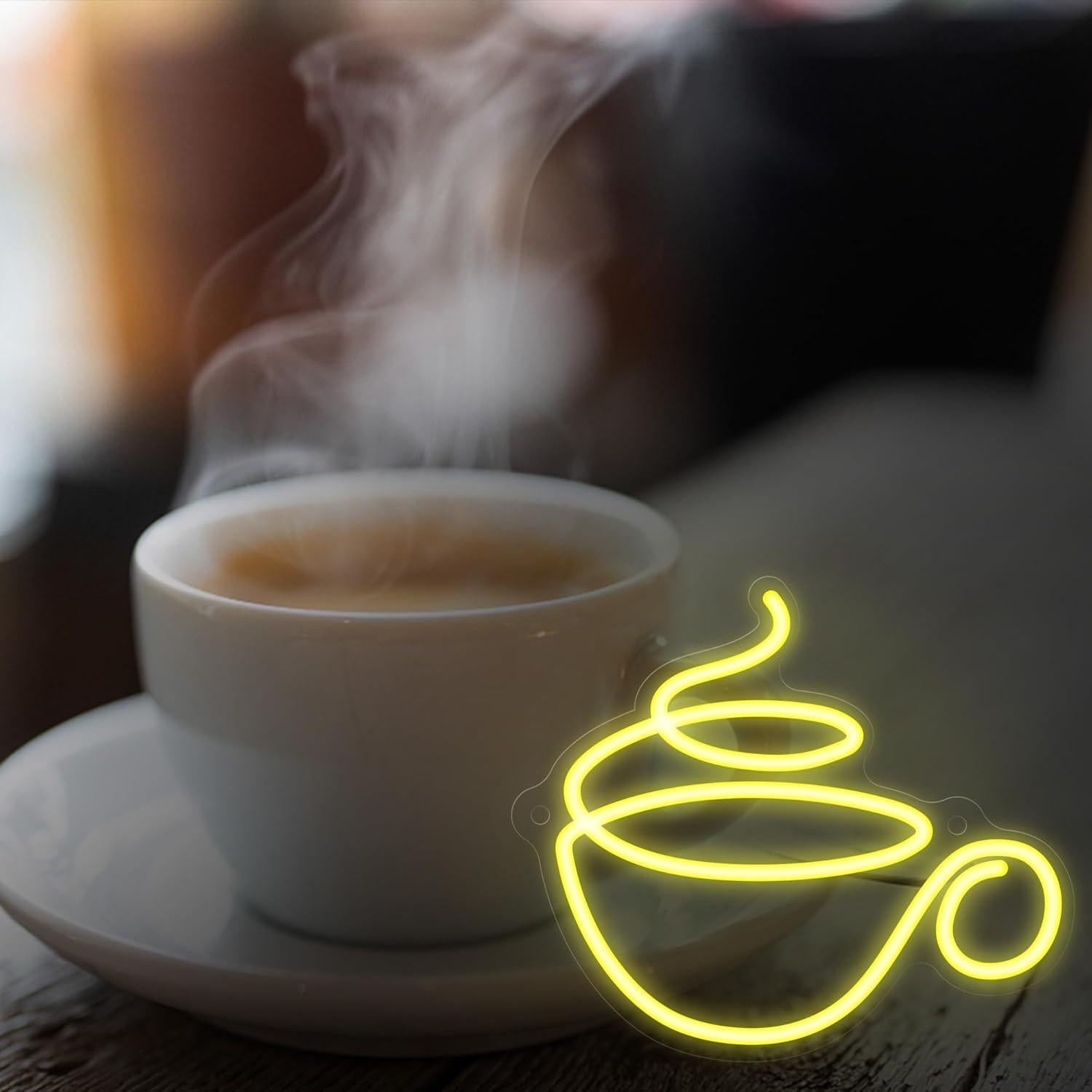 Luz de Neón de Café CoolGift Mart - LED USB Decorativa 23.7x27.3cm