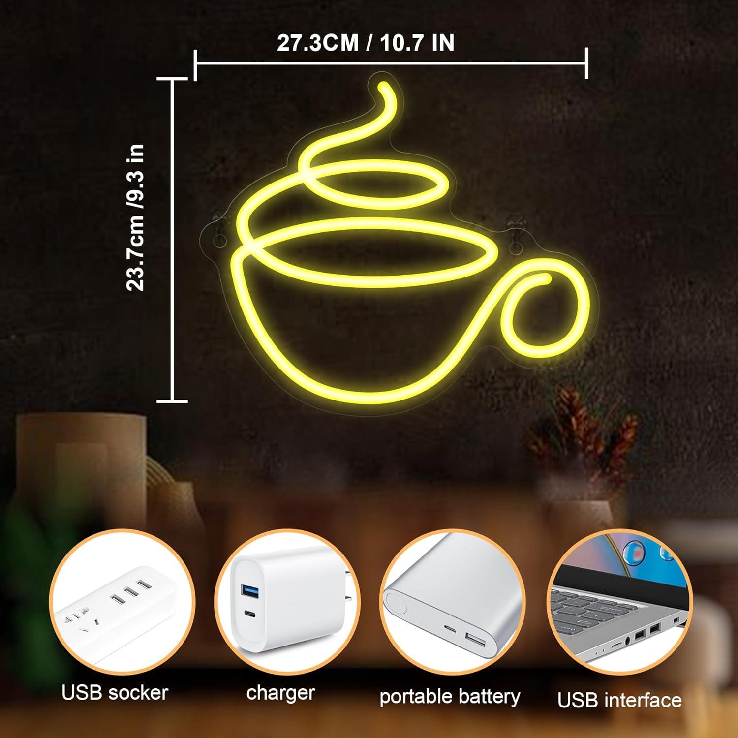 Luz de Neón de Café CoolGift Mart - LED USB Decorativa 23.7x27.3cm