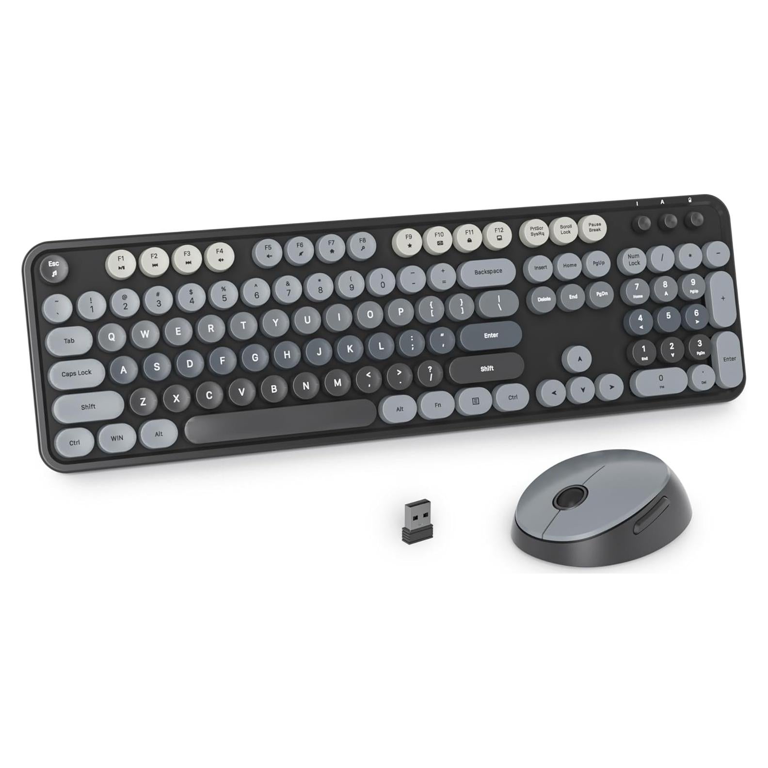 Combo Teclado y Ratón Inalámbricos Ussixchare Negro Retro