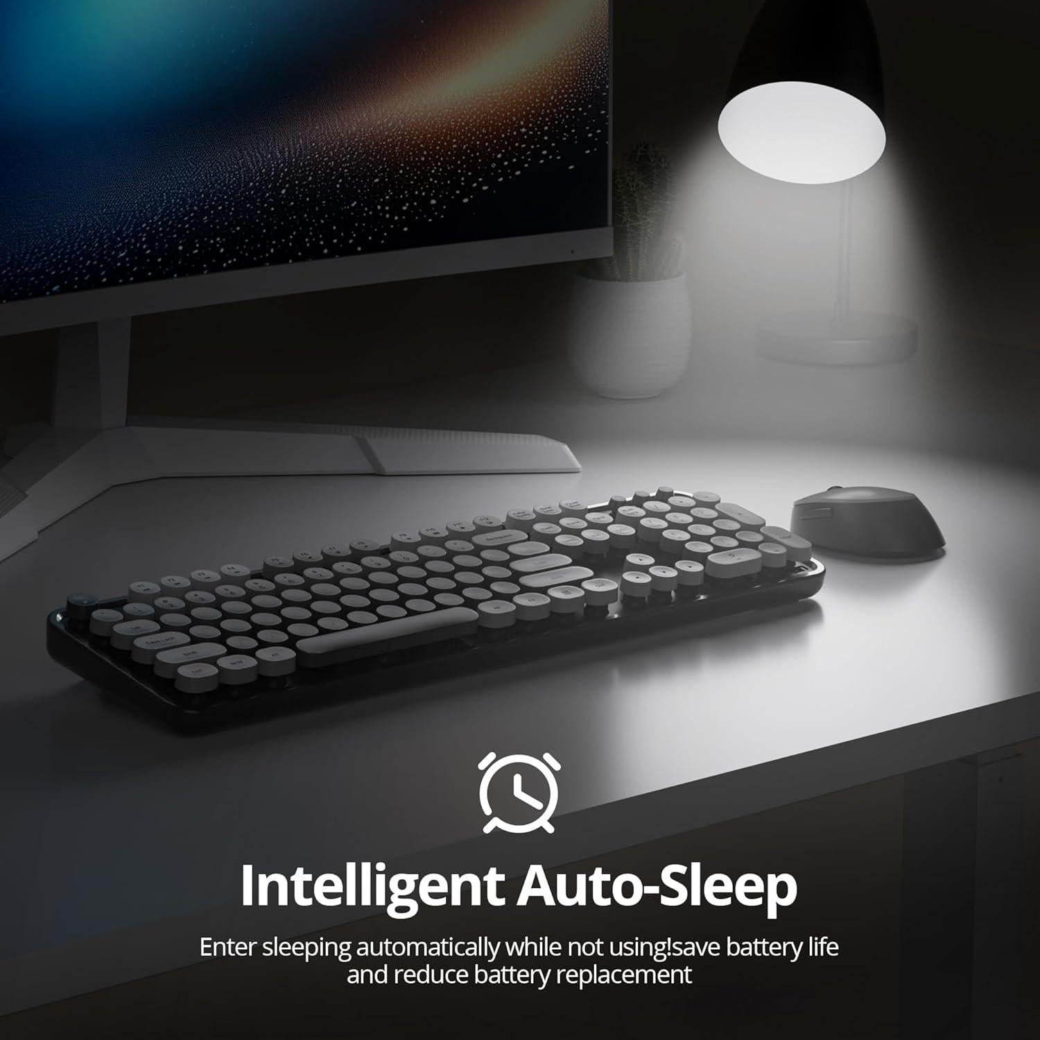 Combo Teclado y Ratón Inalámbricos Ussixchare Negro Retro