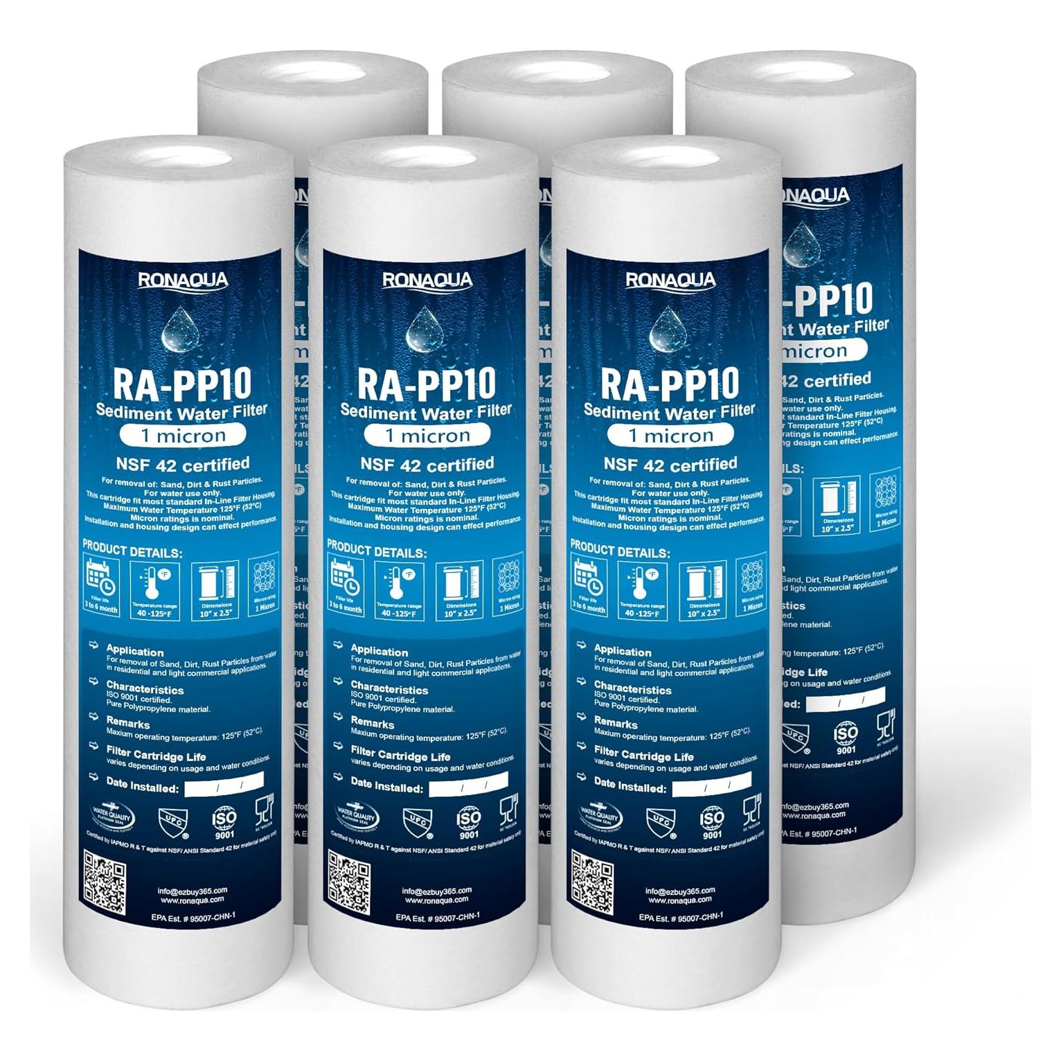 Cartucho Filtro Agua Sedimentos Ronaqua 1 Micrón 10" - 6 Unidades