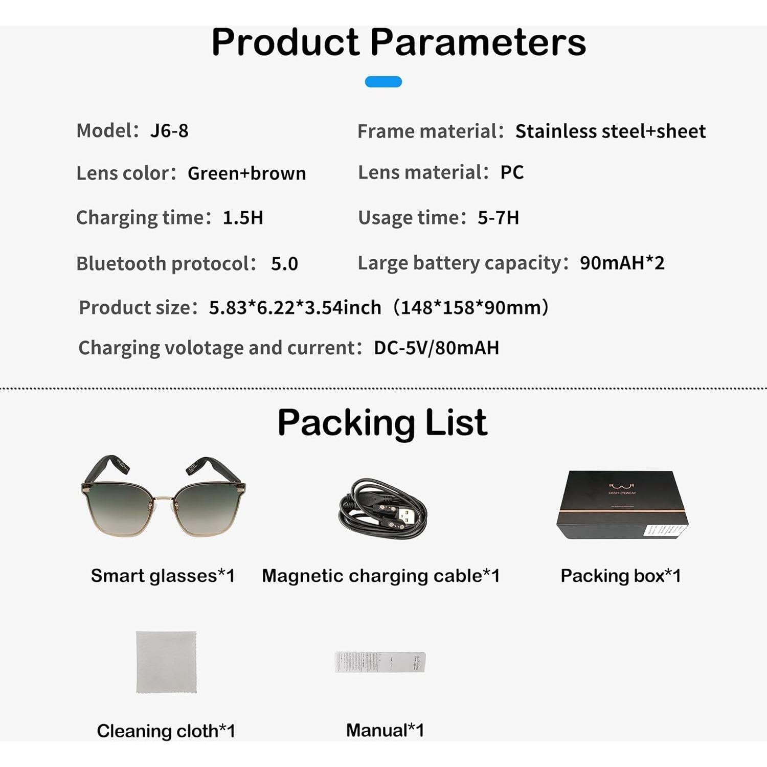 Gafas de sol Bluetooth RERBO J6-8 UV400 Verde