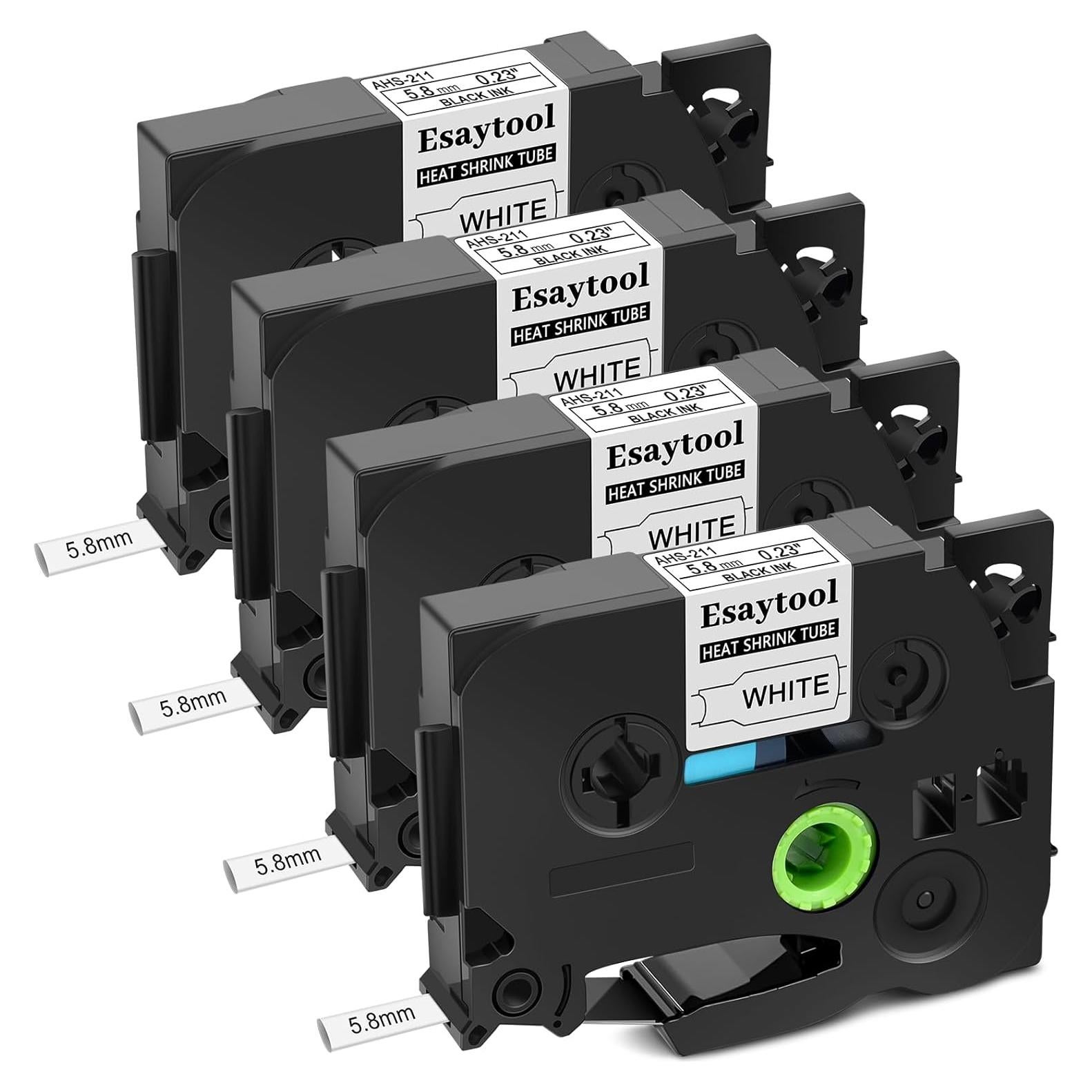 Paquete de 4 Etiquetas Termocontráctiles Esaytool 5.8mm Negro sobre Blanco