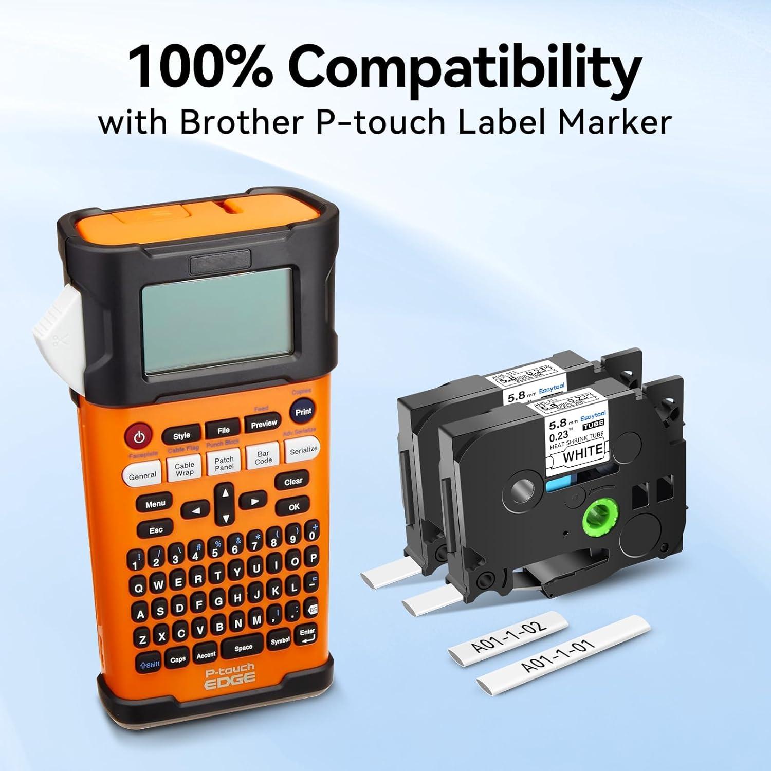 Paquete de 4 Etiquetas Termocontráctiles Esaytool 5.8mm Negro sobre Blanco