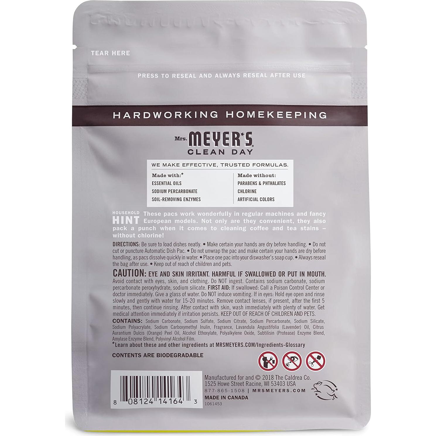 Cápsulas Automáticas para Lavavajillas Mrs. Meyer's Lavanda 20 Unidades