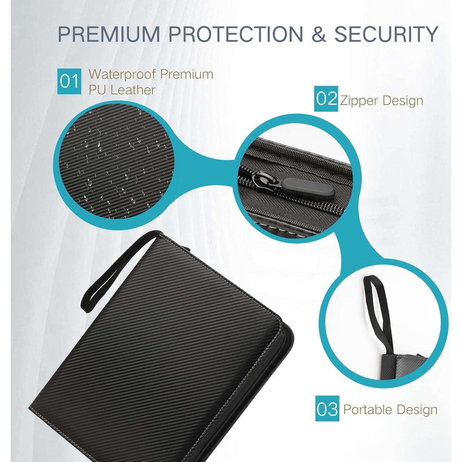 Carpeta de Tarjetas TCGUARD 900 Bolsillos PU Negra