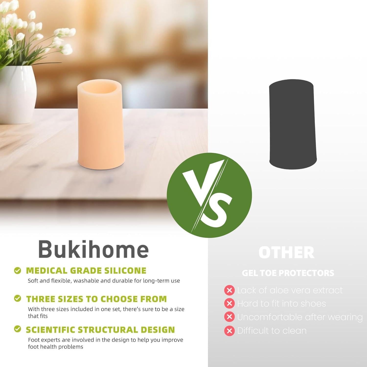 Protecciones de Dedos de Silicona Bukihome - 14 Mangas Medianas Beige