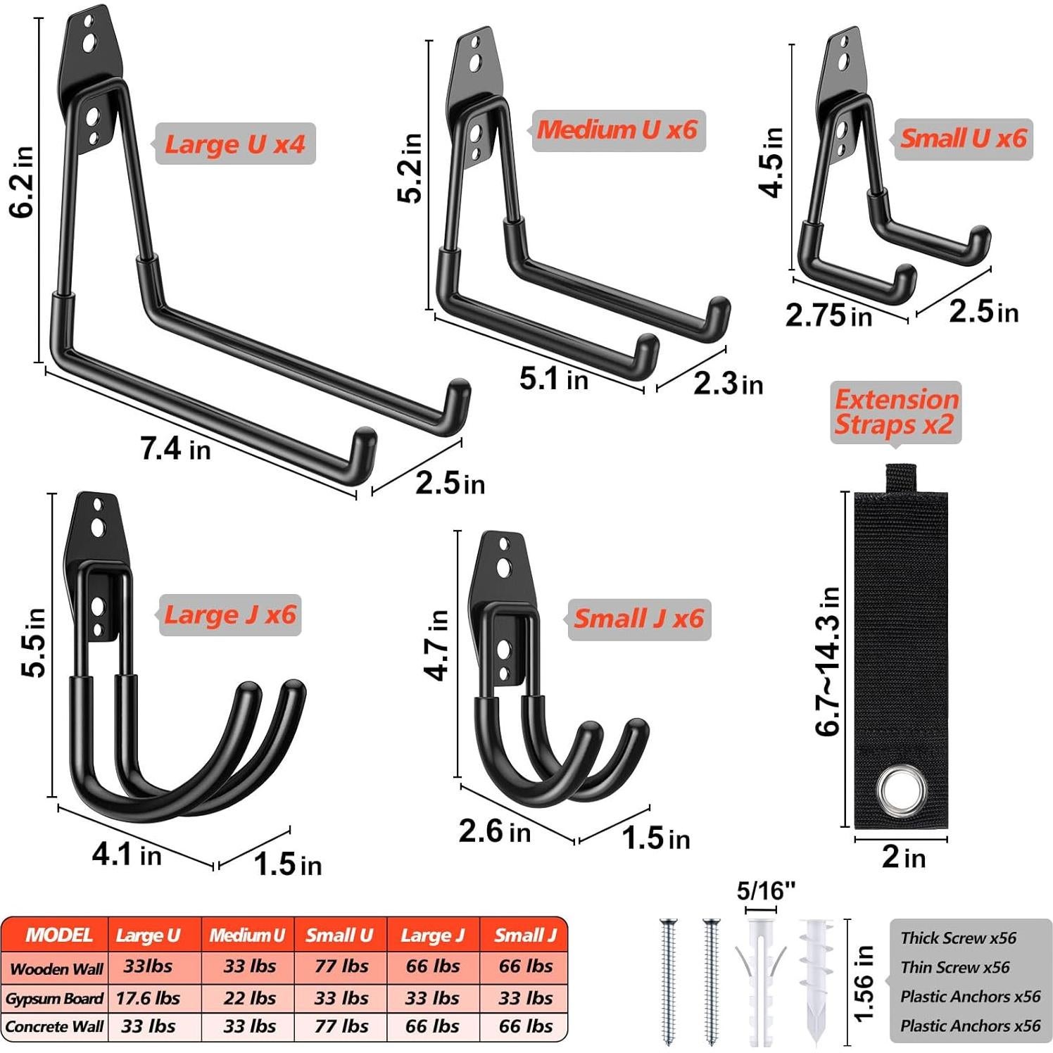 Ganchos de Garaje MIKRUI 30 Paquete Alta Resistencia 4.6kg