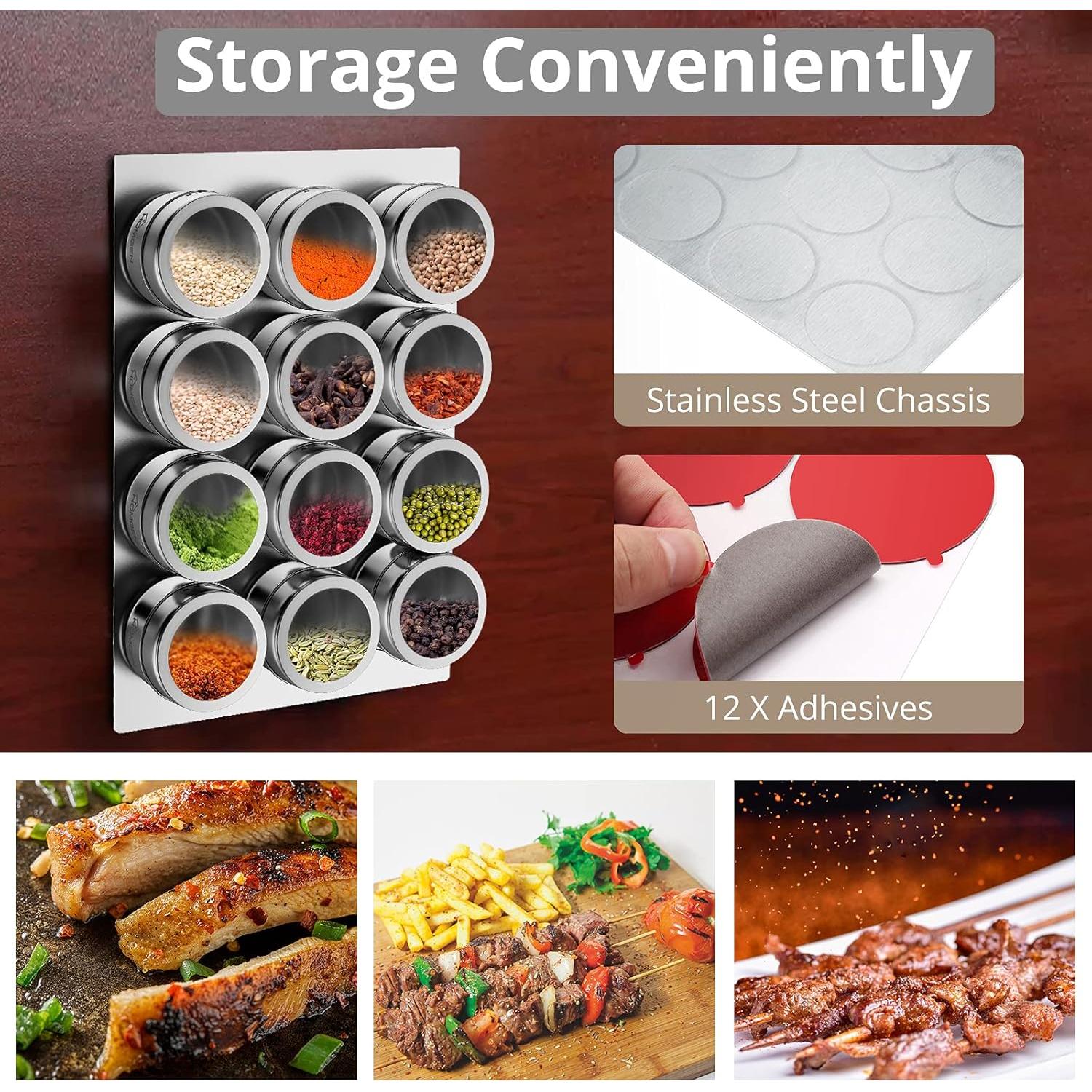 Juego de 12 Tarros de Especias Magnéticos HOMGEN 100ml