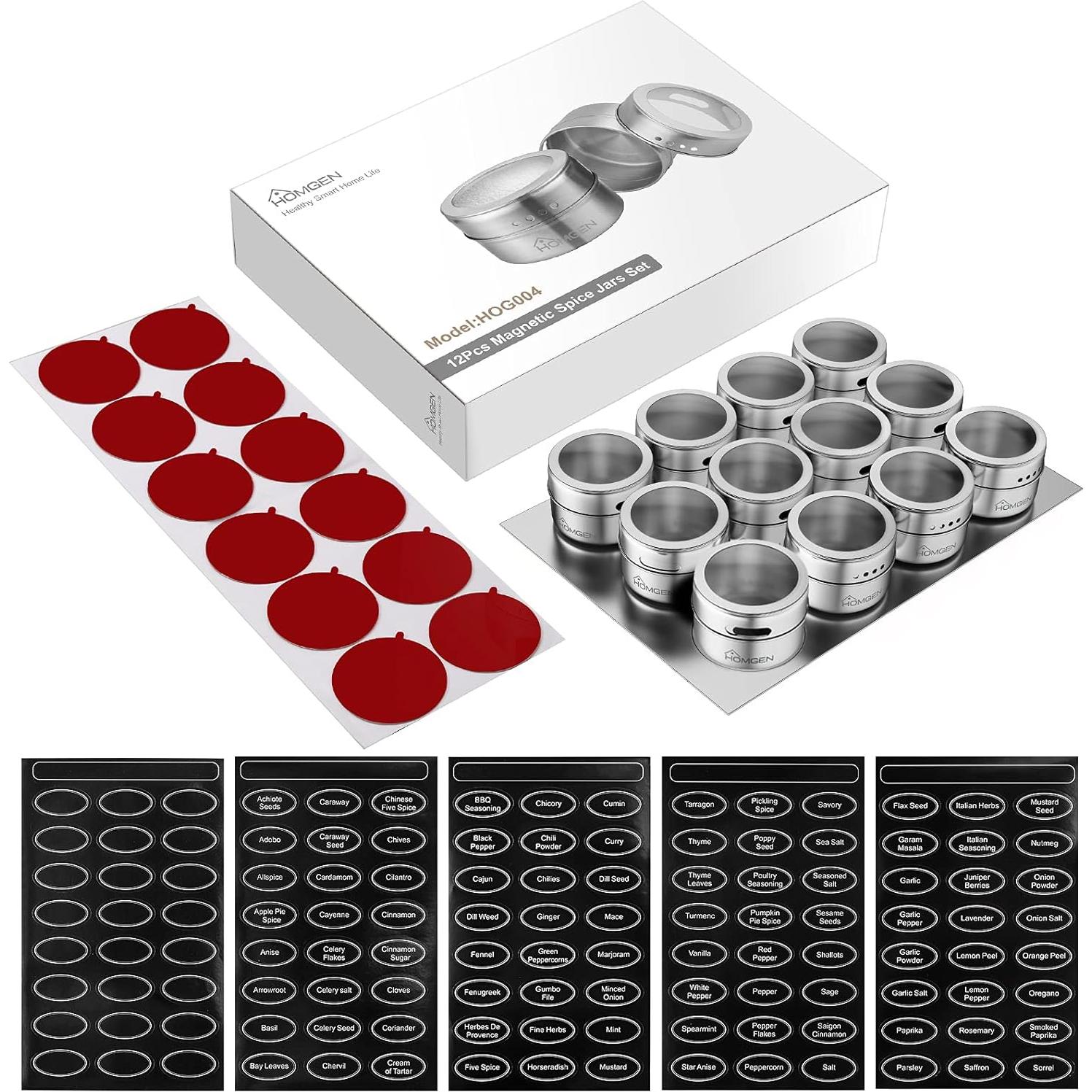 Juego de 12 Tarros de Especias Magnéticos HOMGEN 100ml