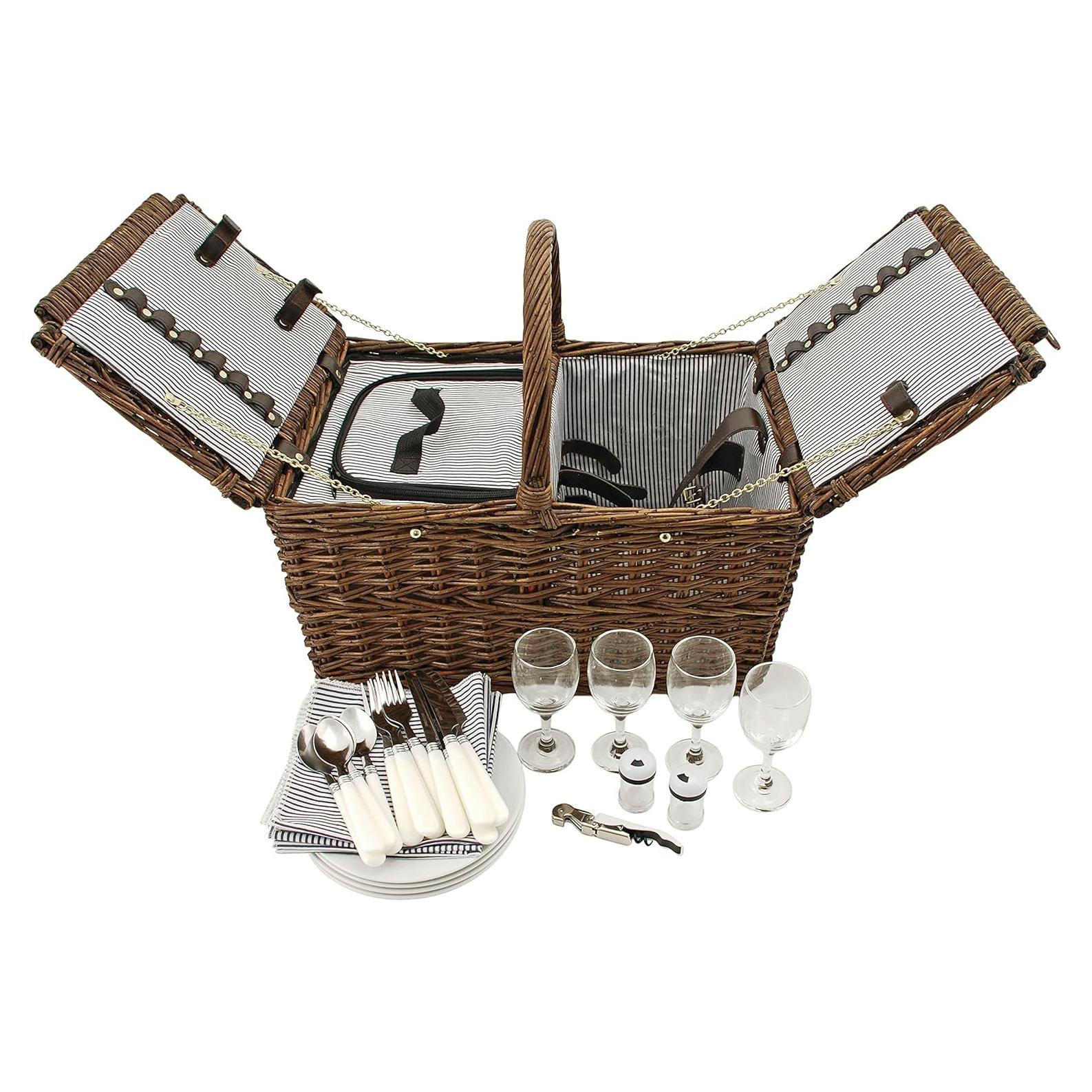 Cesta de Picnic Cape Cod Twine para 4 Personas con Vino