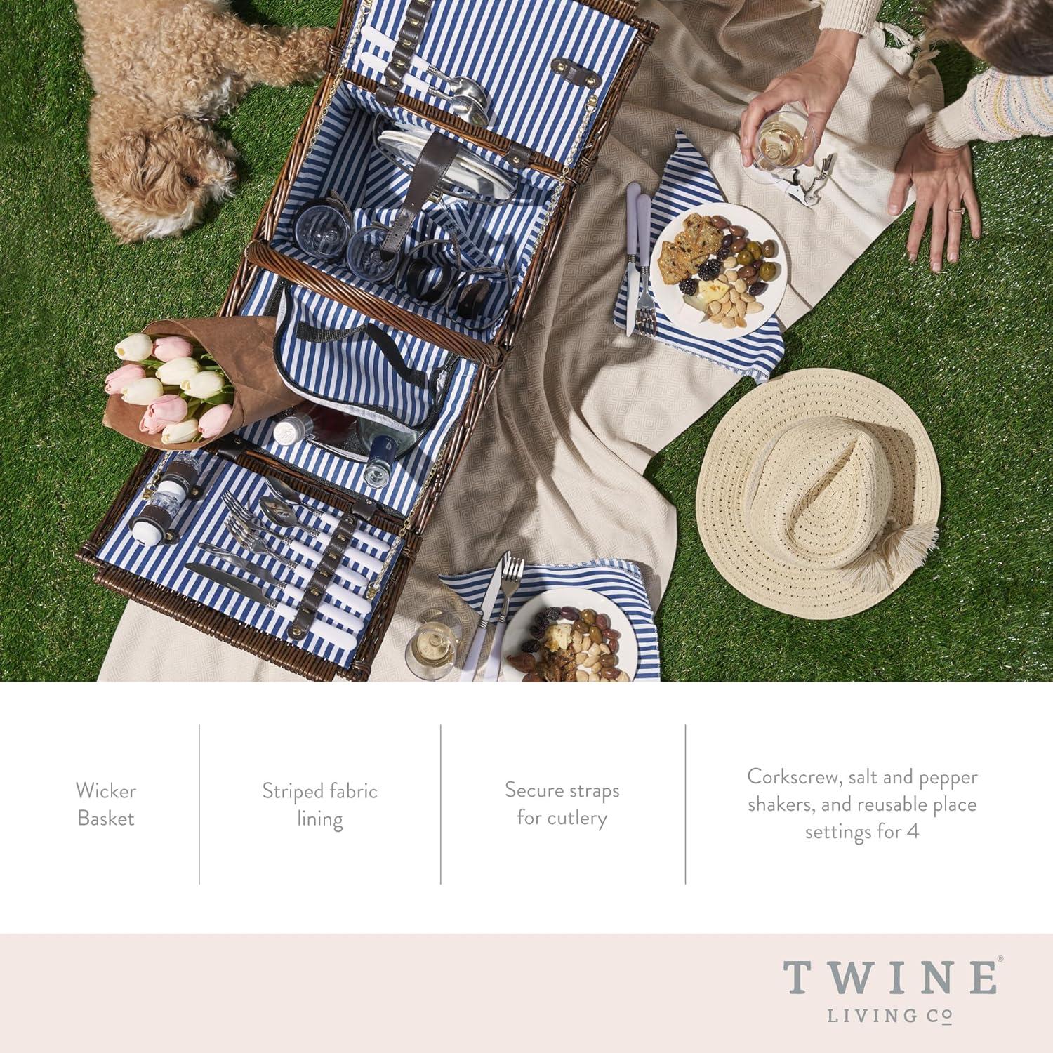 Cesta de Picnic Cape Cod Twine para 4 Personas con Vino