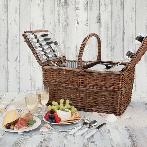 Cesta de Picnic Cape Cod Twine para 4 Personas con Vino