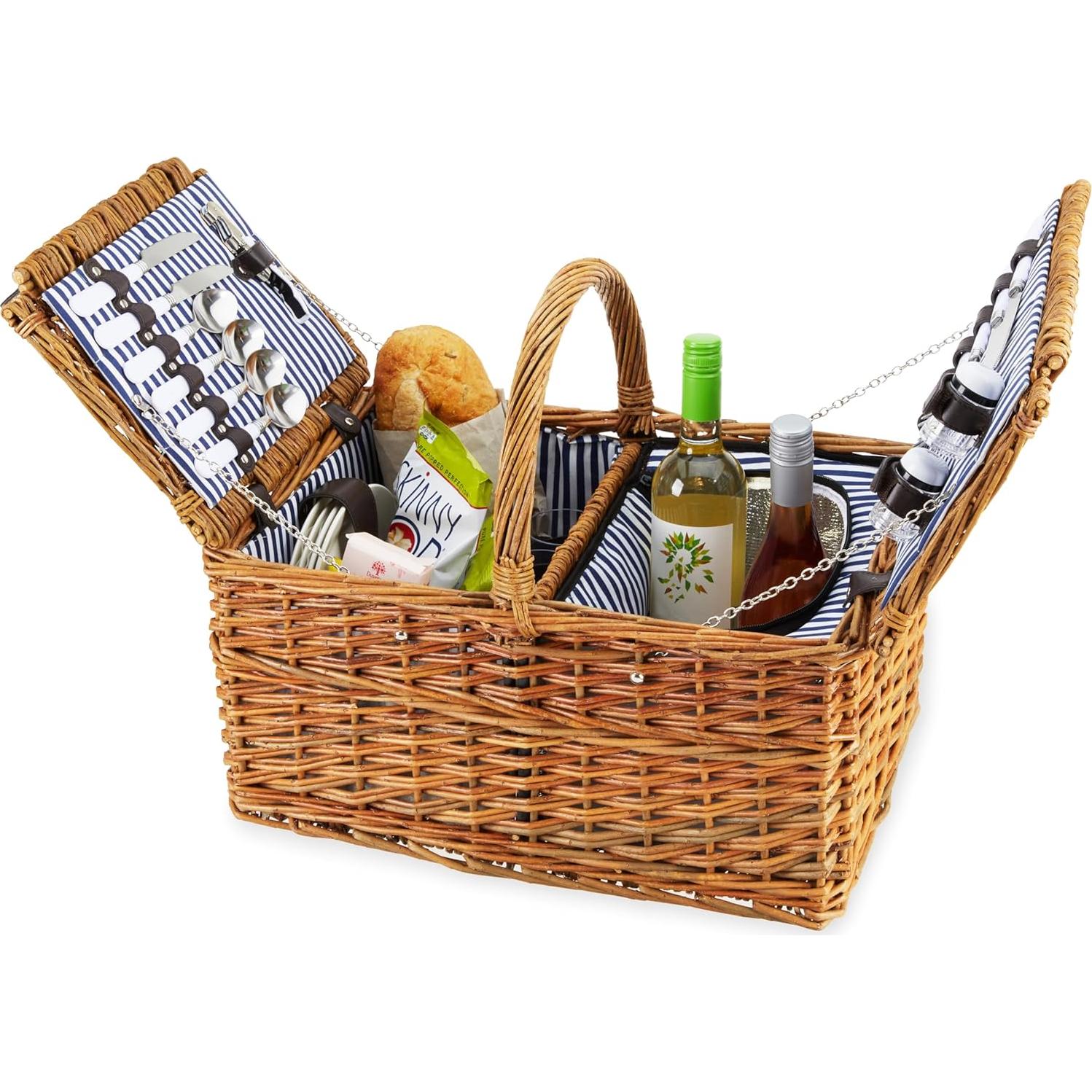 Cesta de Picnic Cape Cod Twine para 4 Personas con Vino