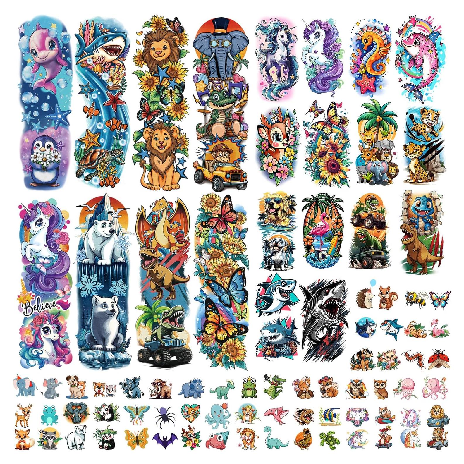 52 Hojas de Tatuajes Temporales Metuu para Niños - Animales y Más